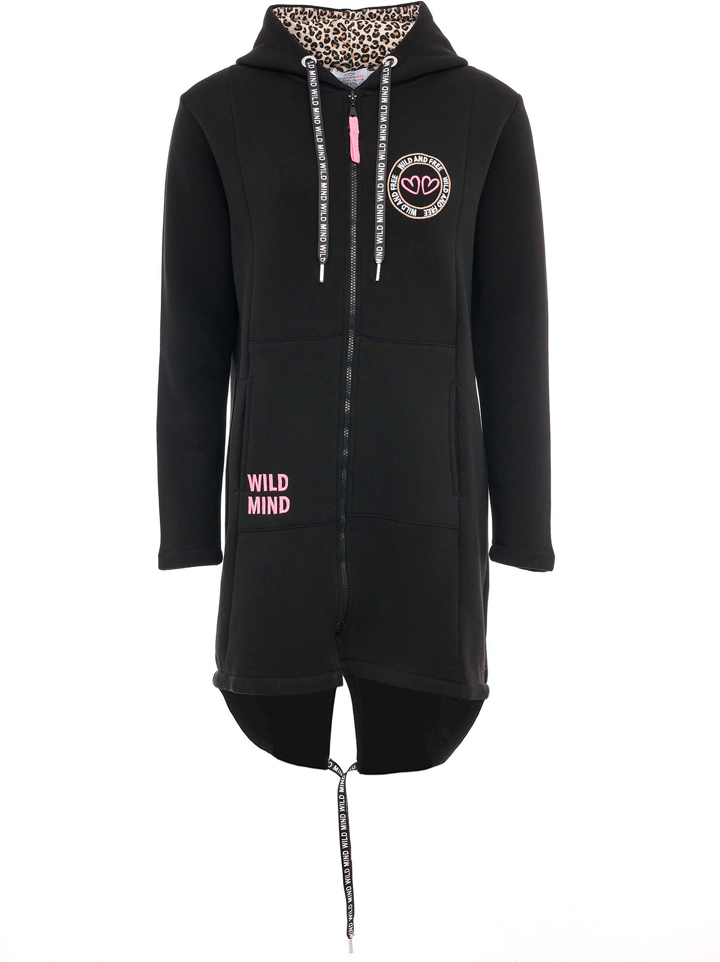 Zwillingsherz Jersey jas Wild Strong Free met capuchon, zakken, voor- en achterprint wild sterk vrij
