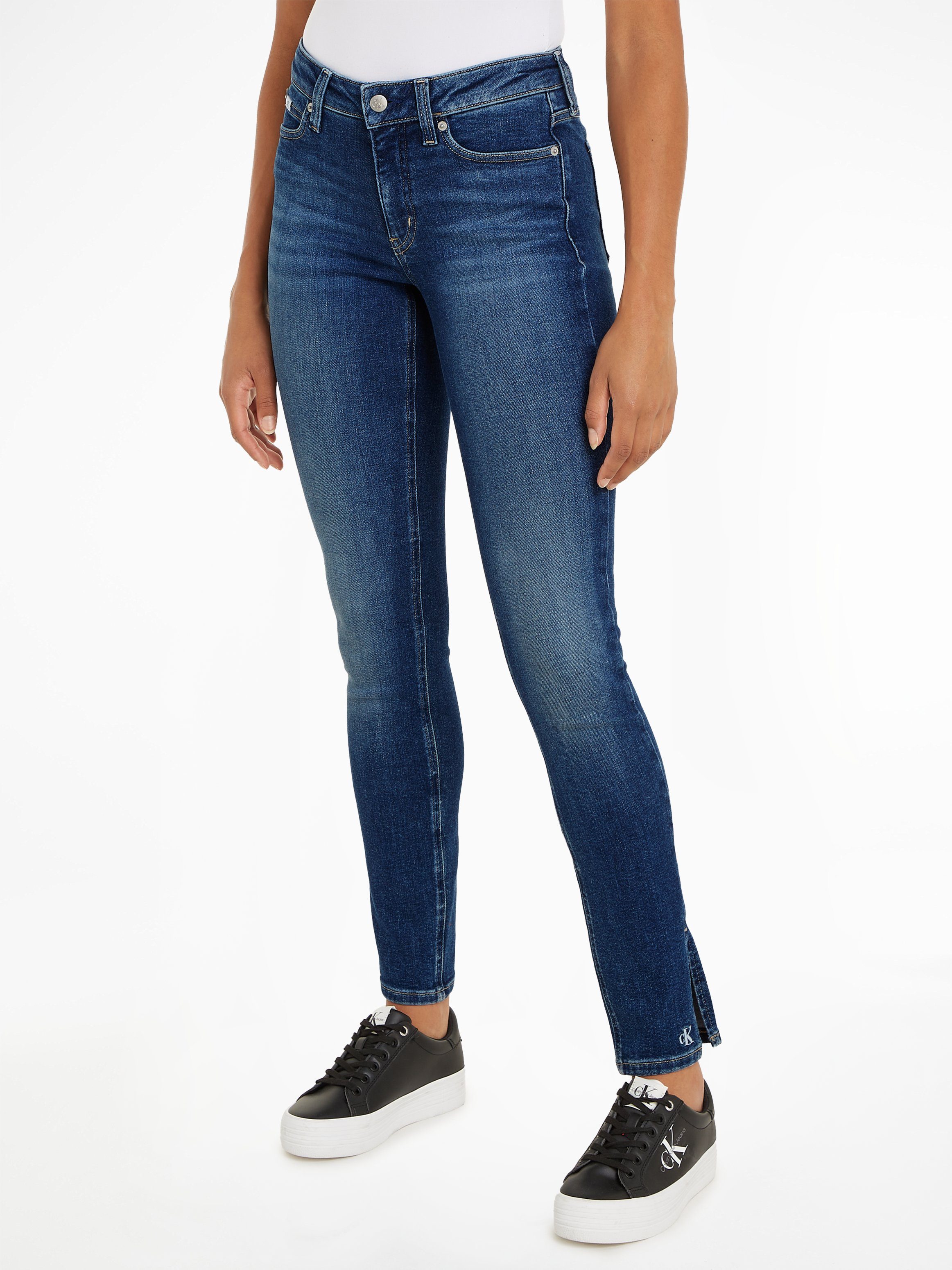 Calvin Klein Skinny fit jeans Mid rise skinny in een klassiek 5-pocketsmodel dames skinny jeans maat 25 blauw
