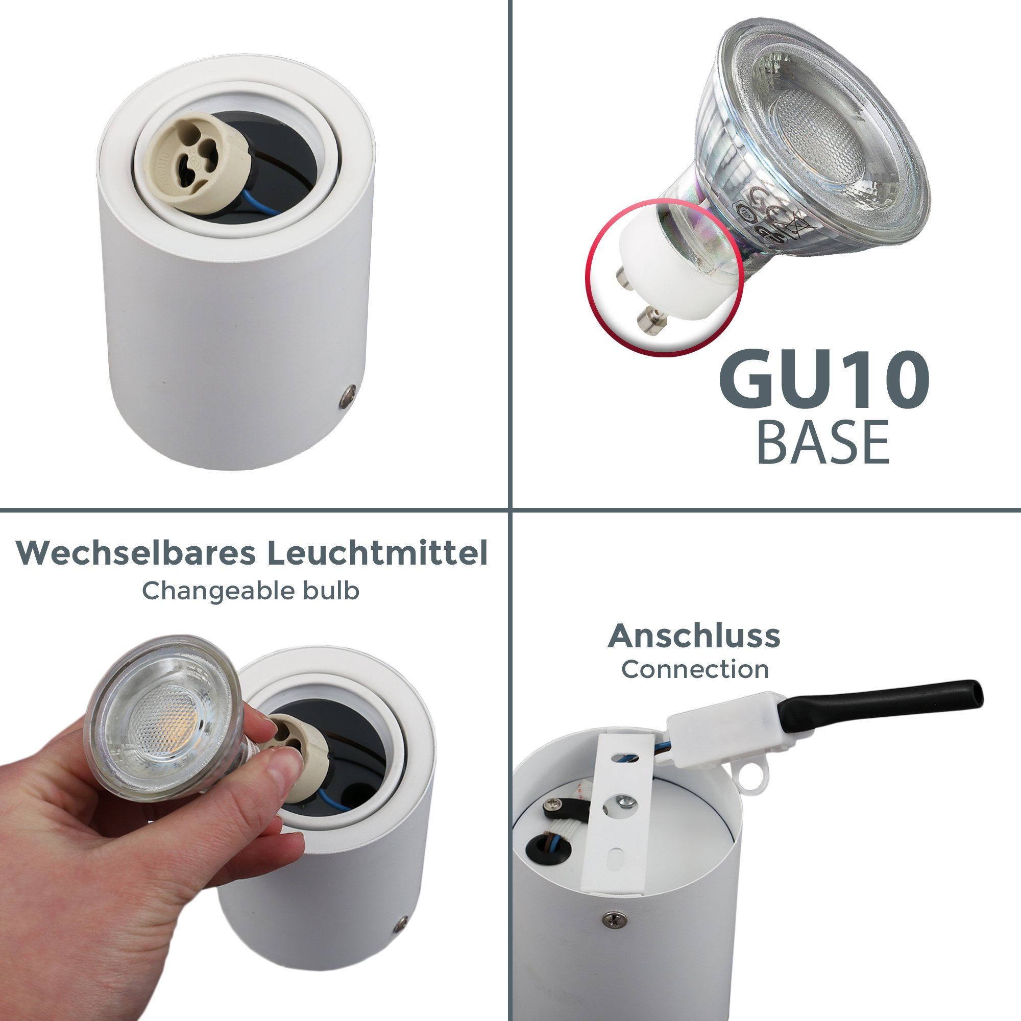 B.K.Licht Led-spotje Opbouwlamp, draaibaar, incl. 5W 400lm 3.000K, plafondspot, wit