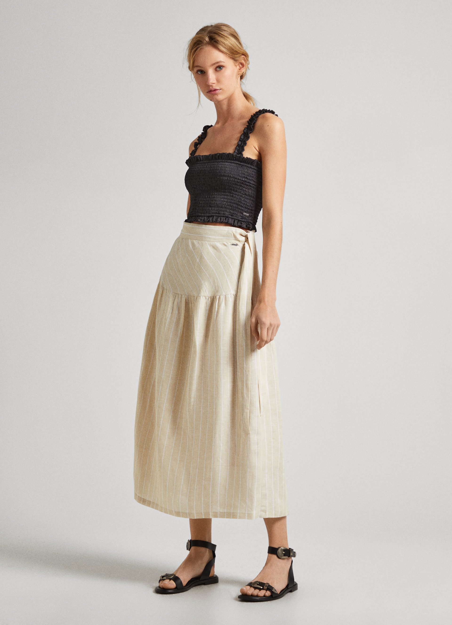 Pepe Jeans Midirok Effie van zomerse linnenmix
