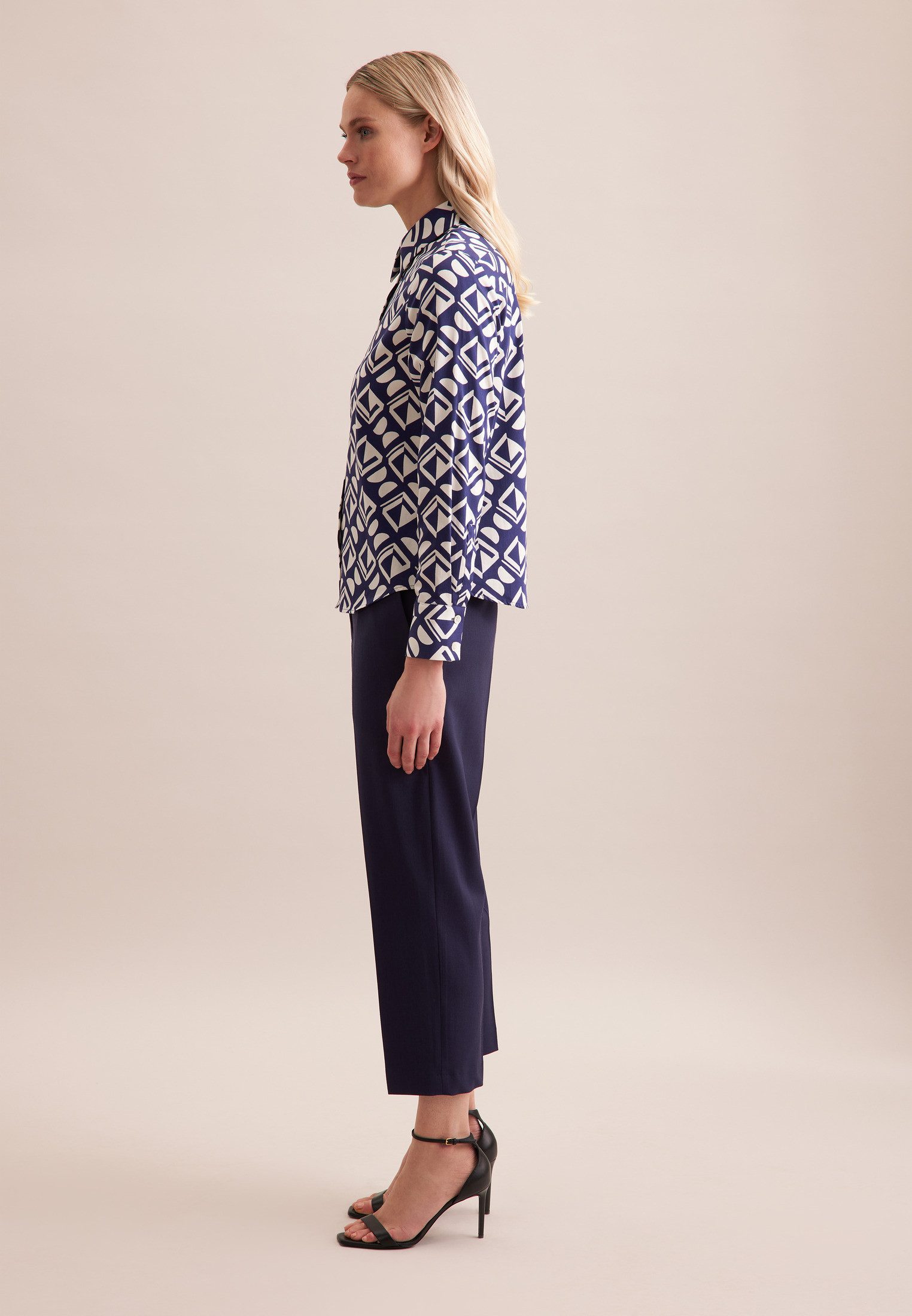 seidensticker Overhemdblouse Zwarte roos Lange mouwen kraag geometrische motieven