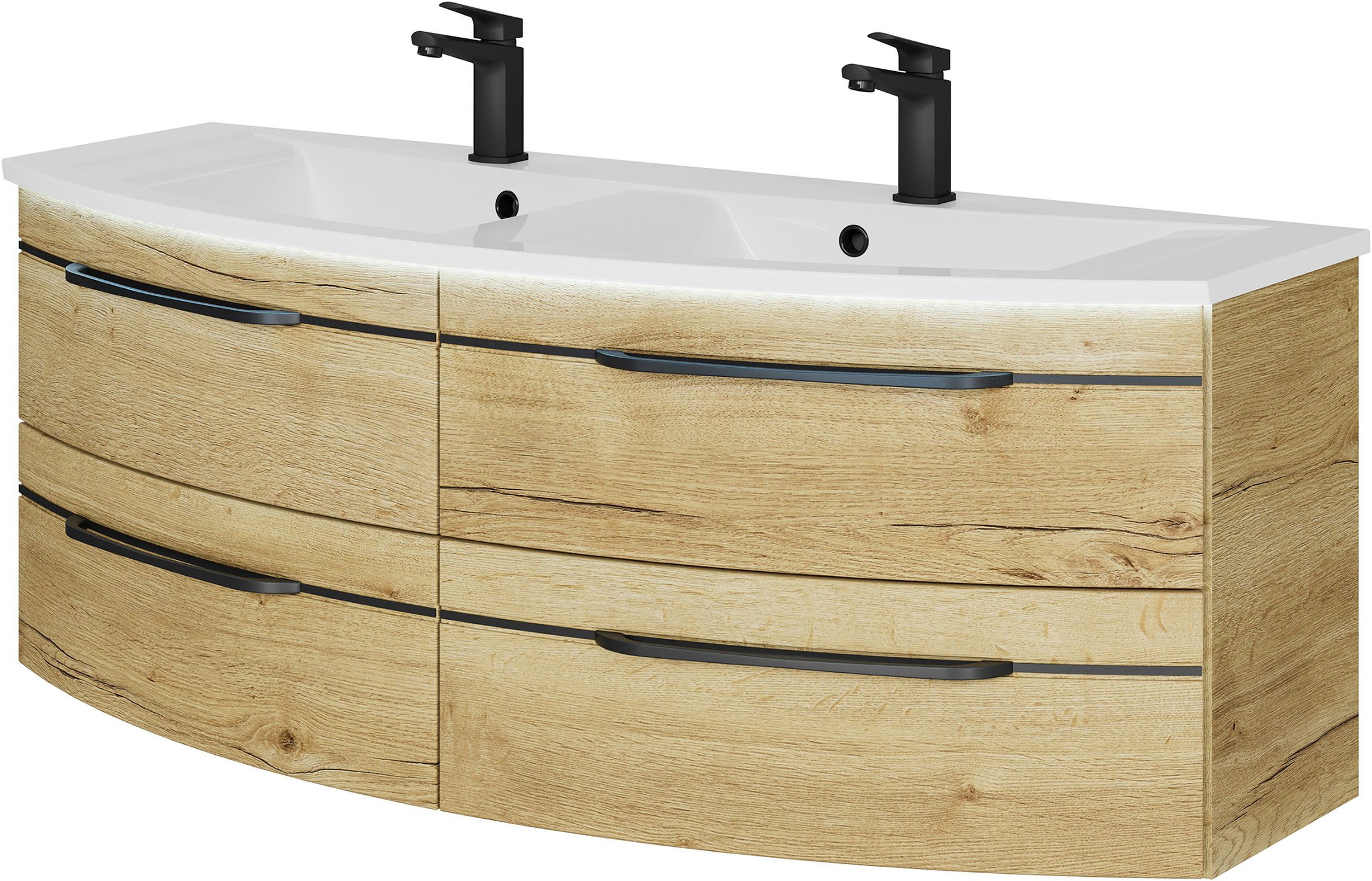 Saphir Wastafelonderkast Serie 7045 mineraalmarmeren wastafel en onderkast, 131 cm breed wastafelmeubels bruin