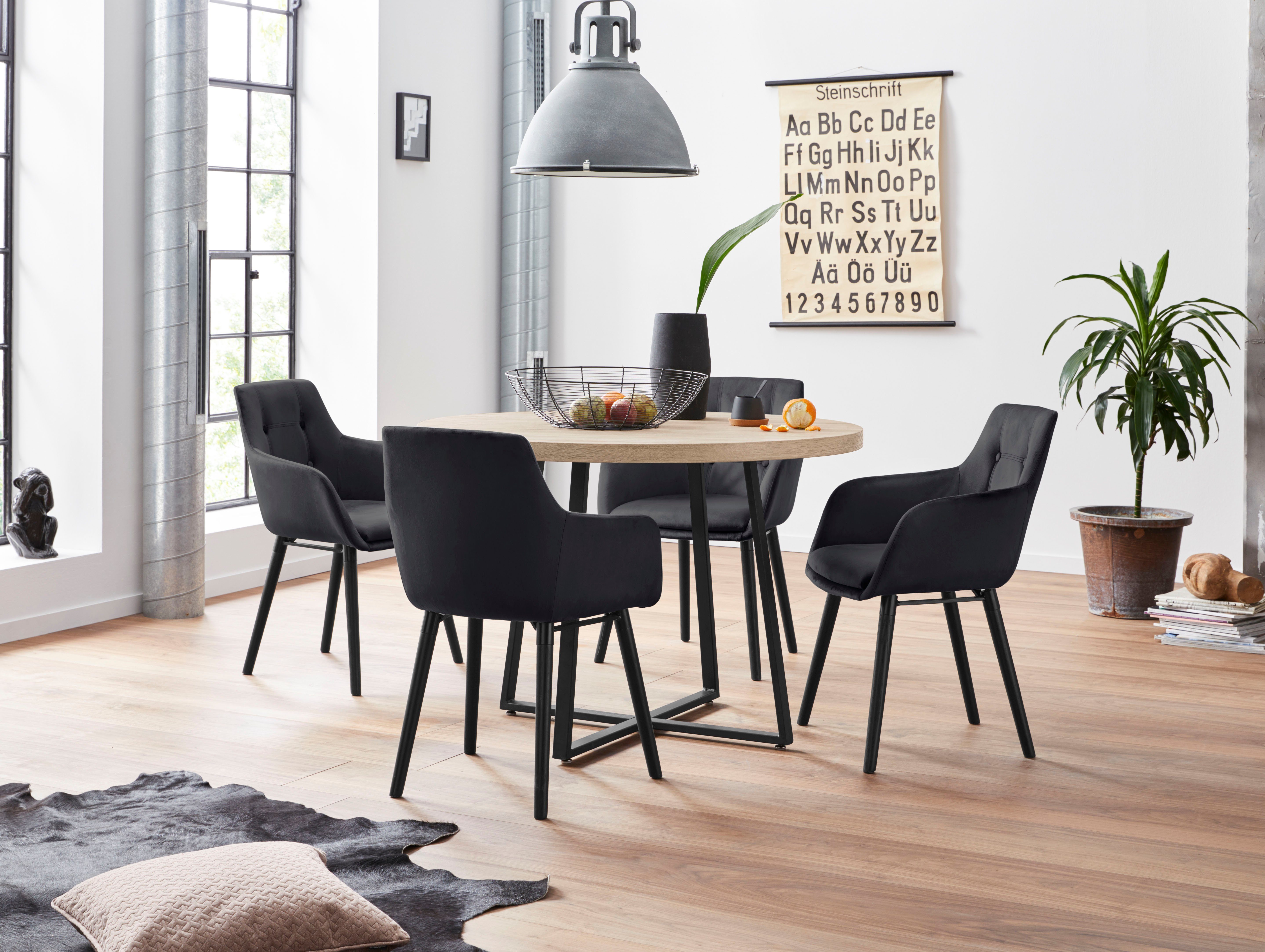 Home affaire Stoel met armleuningen Bradford (1 of 2 stuks), overtrekstof in fluweelstof, frame van eiken massief hout
