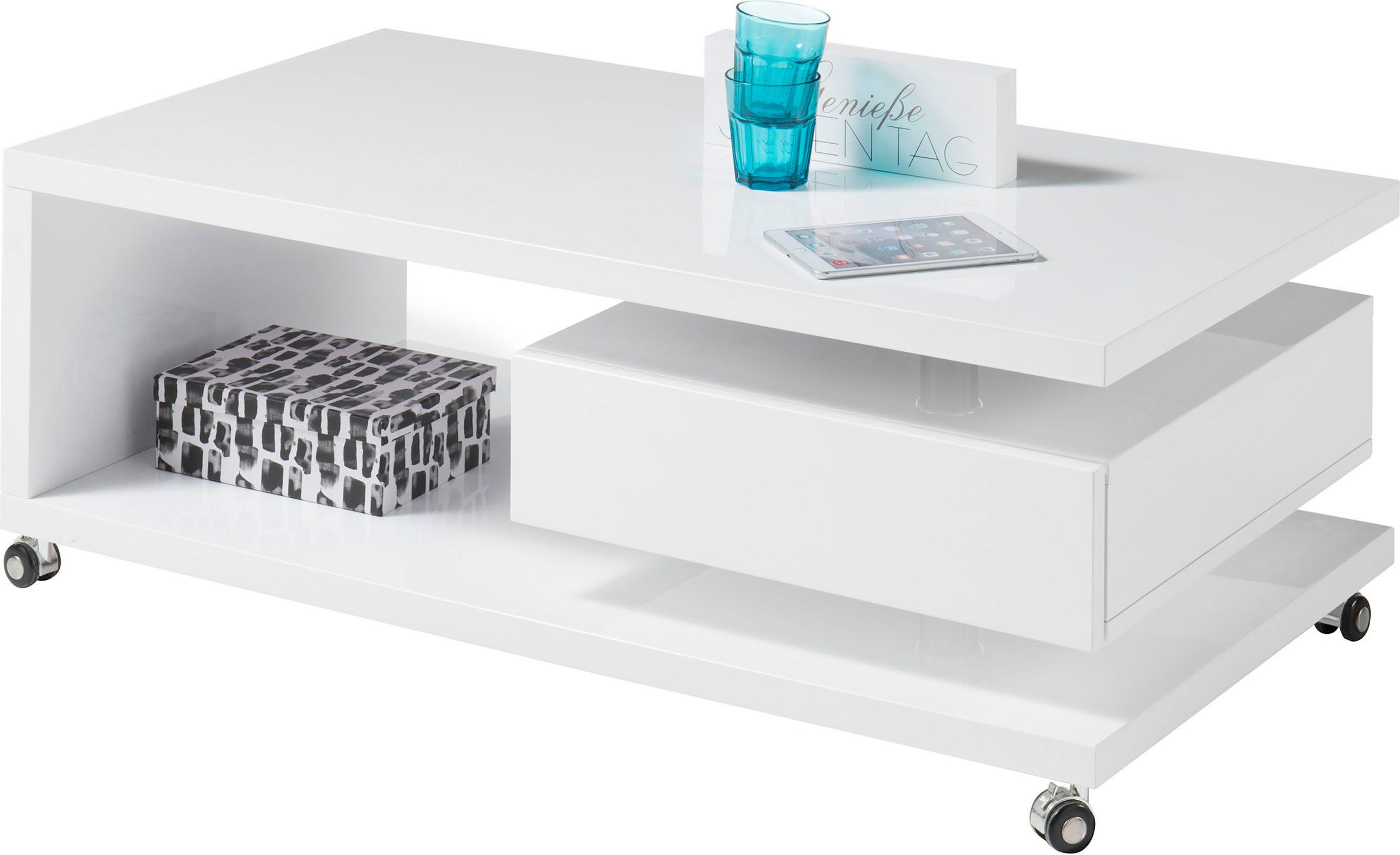 OTTO Stolkom Salontafel Milan, TOPSELLER! rollend, tafel in wit hoogglans salontafels wit