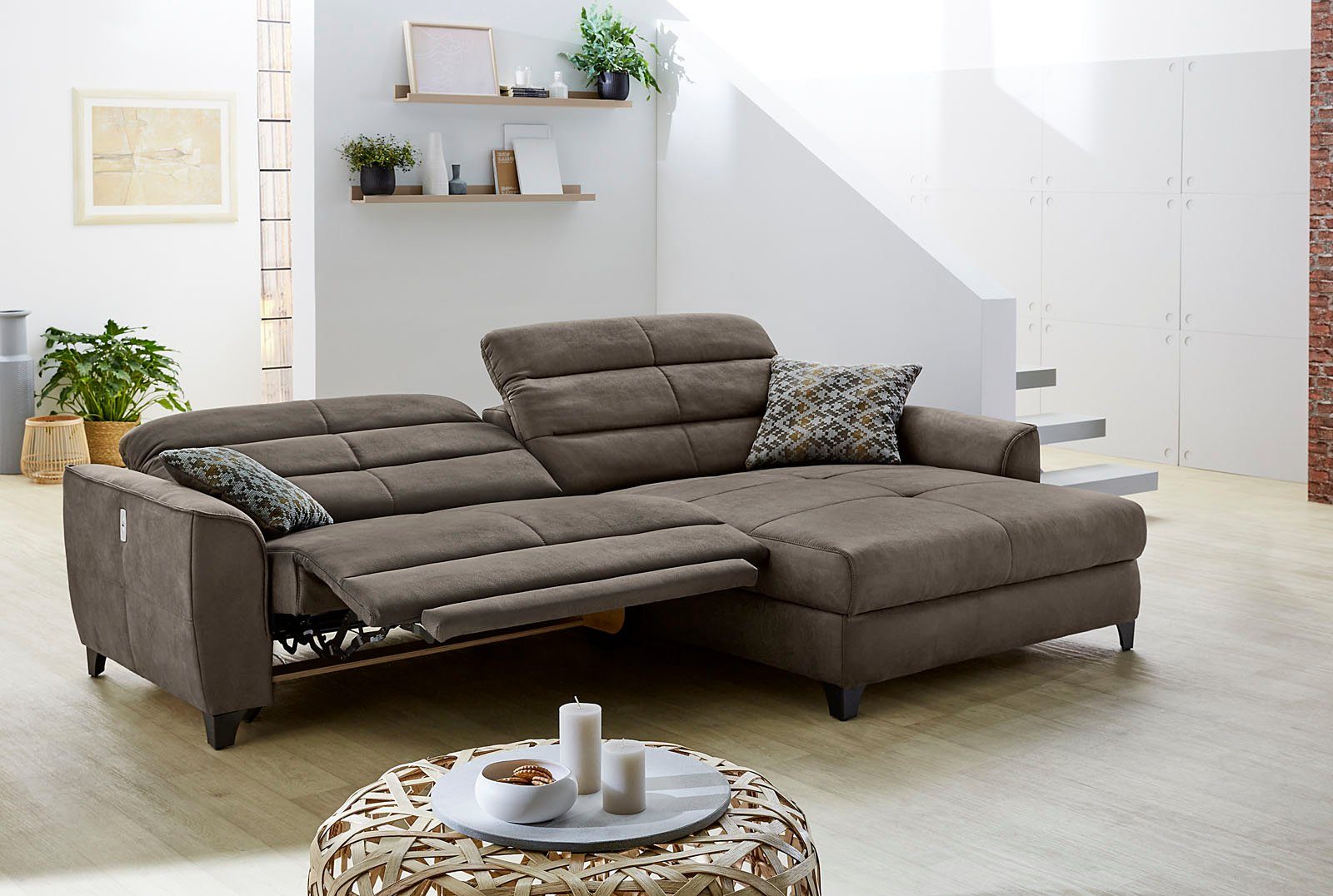 Jockenhöfer Gruppe Hoekbank Double One L-vorm met 2 x 120 cm brede, elektrisch verstelbare relaxfuncties