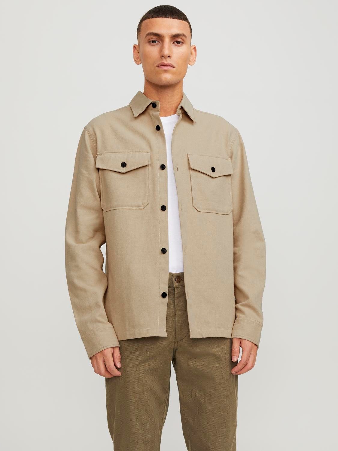 Jack & Jones Overhemd met lange mouwen JPRCCROY SPRING SOLID OVERSHIRT L/S SN heren overhemden maat XS bruin