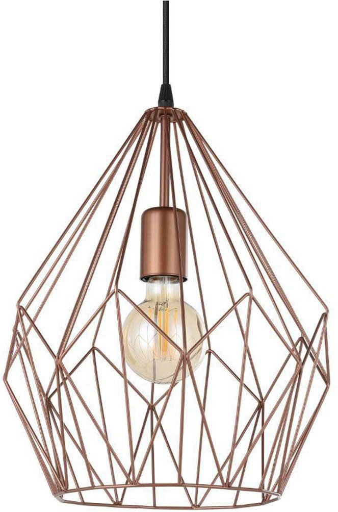 EGLO Hanglamp CARLTON hanglamp, koper, staal, excl. lichtbron, retro Vintage Hanglamp, 1 lamps, Draadgaas, Industrieel, 110x31cm