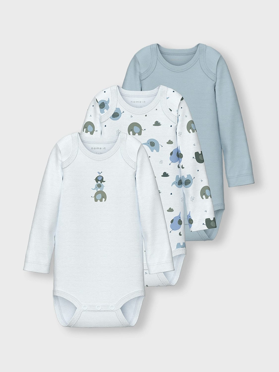 Name It Slaaponesie NBMBODY 3P LS BABY ELEPHANT NOOS (set 3-delig)