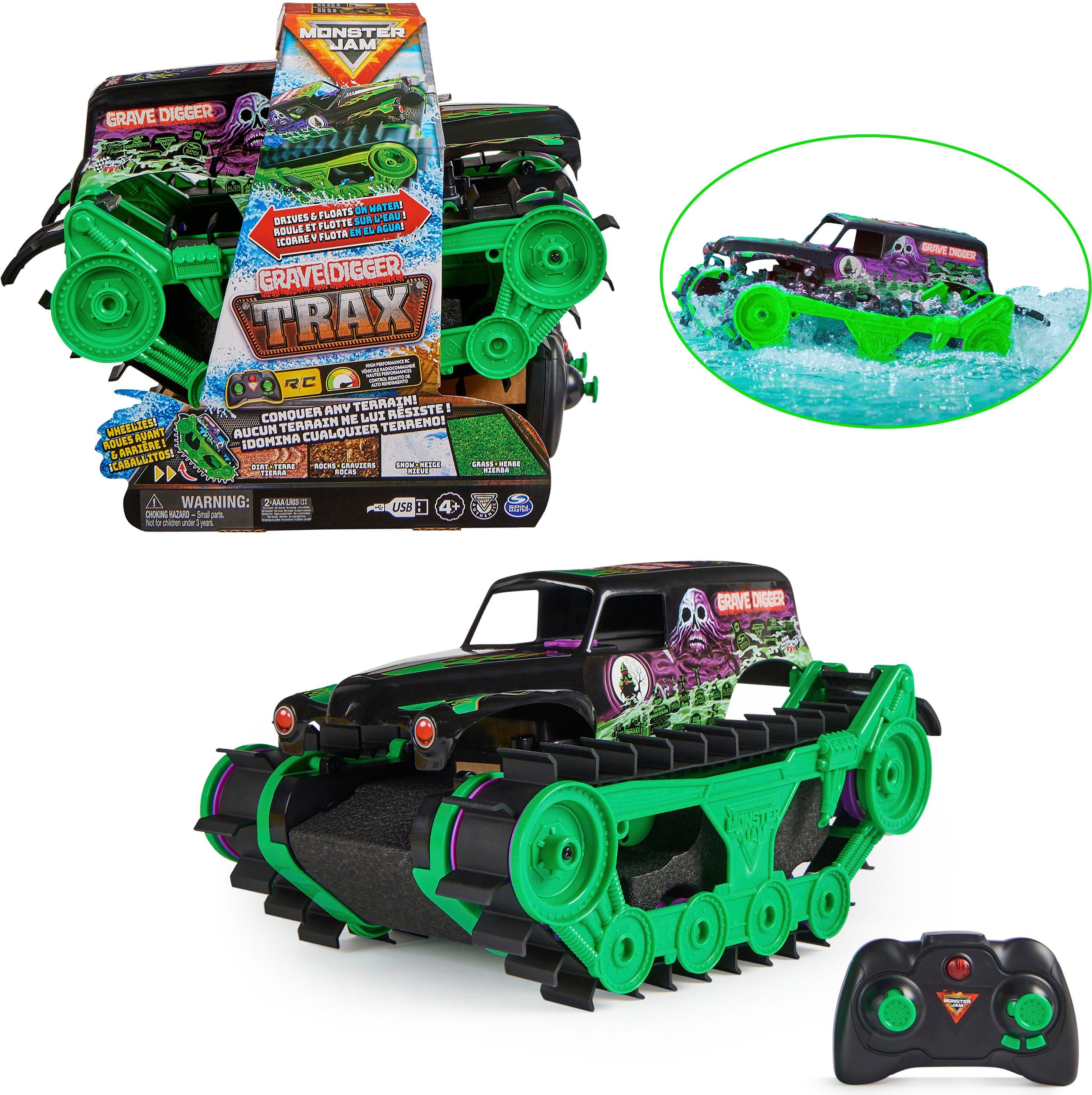 Spin Master Rc-monstertruck Monster Jam - Grave Digger Trax All-terrain, terreinvaardig op de oever en in het water