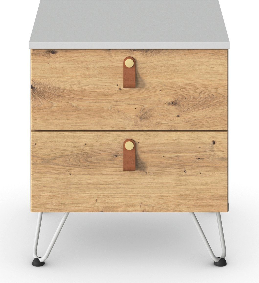 rauch Nachtkastje Homey by Aditio met greeplussen van leer, 2 laden met soft-closefunctie