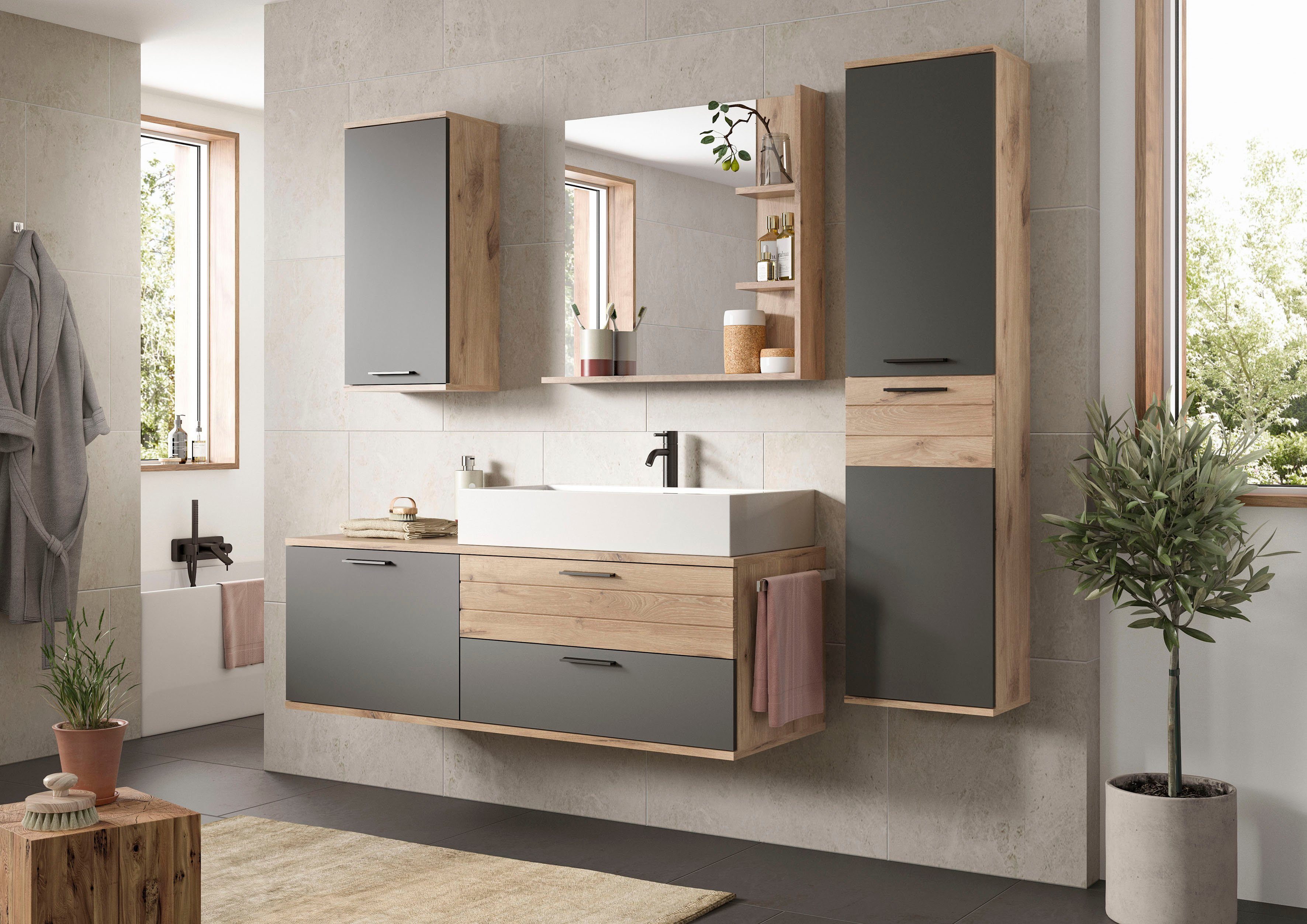INOSIGN Halfhoge kast Riga, breedte 37 cm, 2 deuren, 2 legplanken, 1 constructiebodem Deurstopper verwisselbaar, badkamermeubels, badkamerspiegel, kast, badkamer, hoge kast