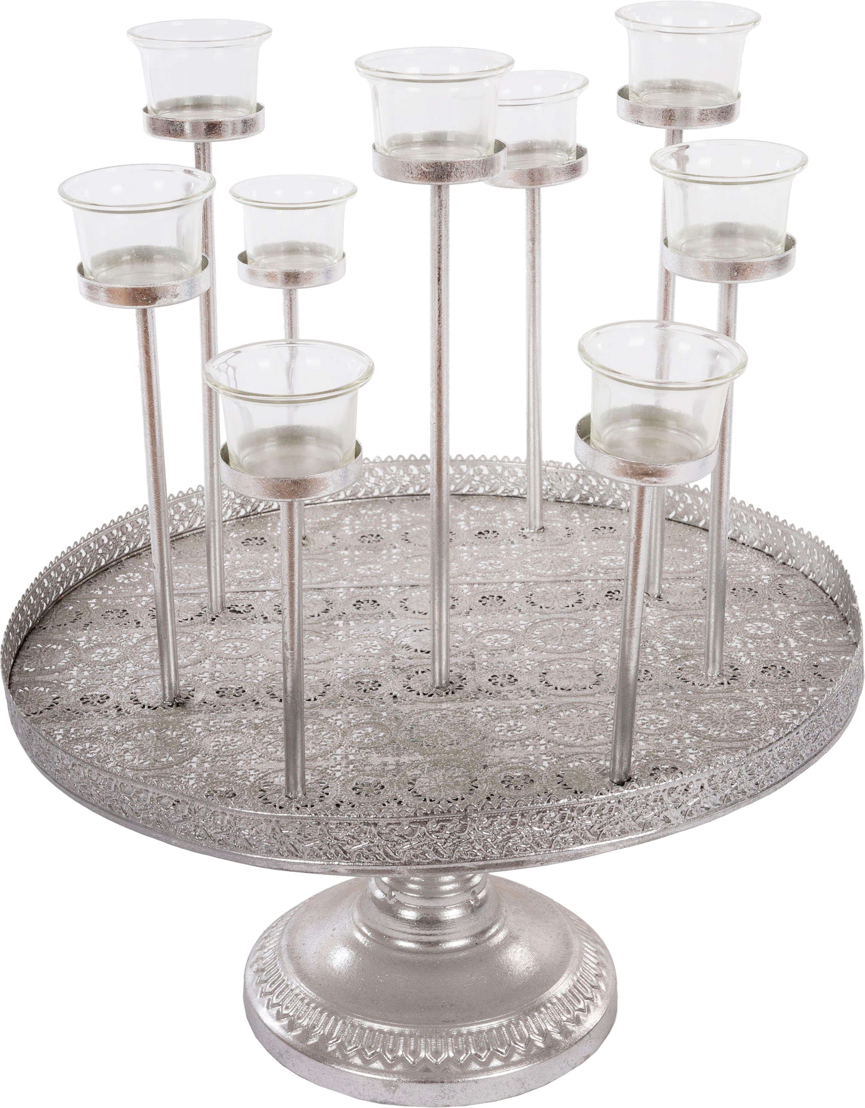 Myflair Möbel & Accessoires Dienblad Muki, zilver Decoratief dienblad rond, met voet, ø 40 cm, met 8 waxinelichthoudertjes, woonkamer