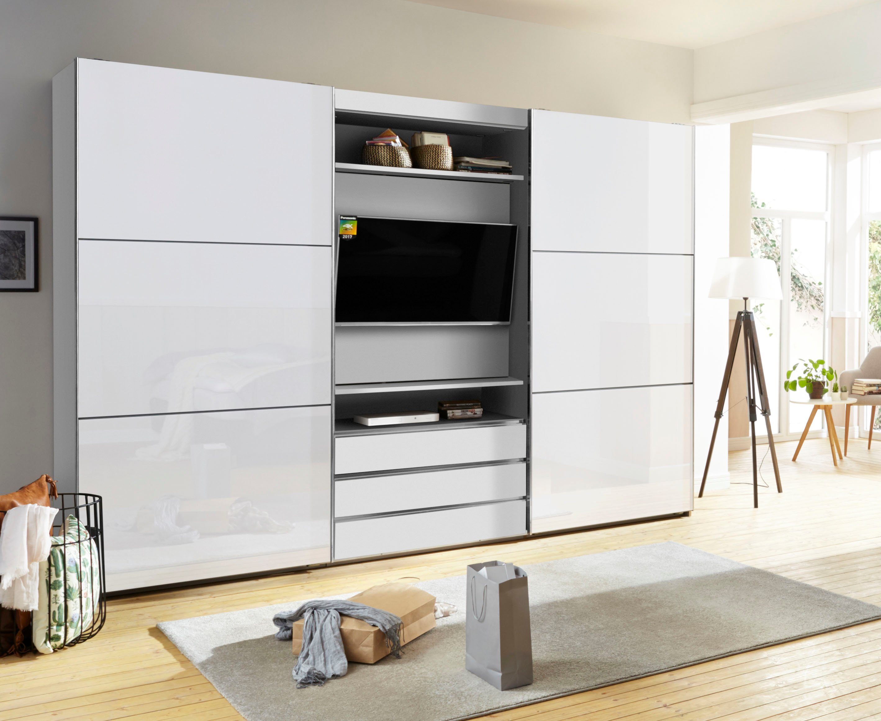 Wimex Zweefdeurkast Magic by fresh to go mooie extra: met draaibaar tv-element, fronten van glas