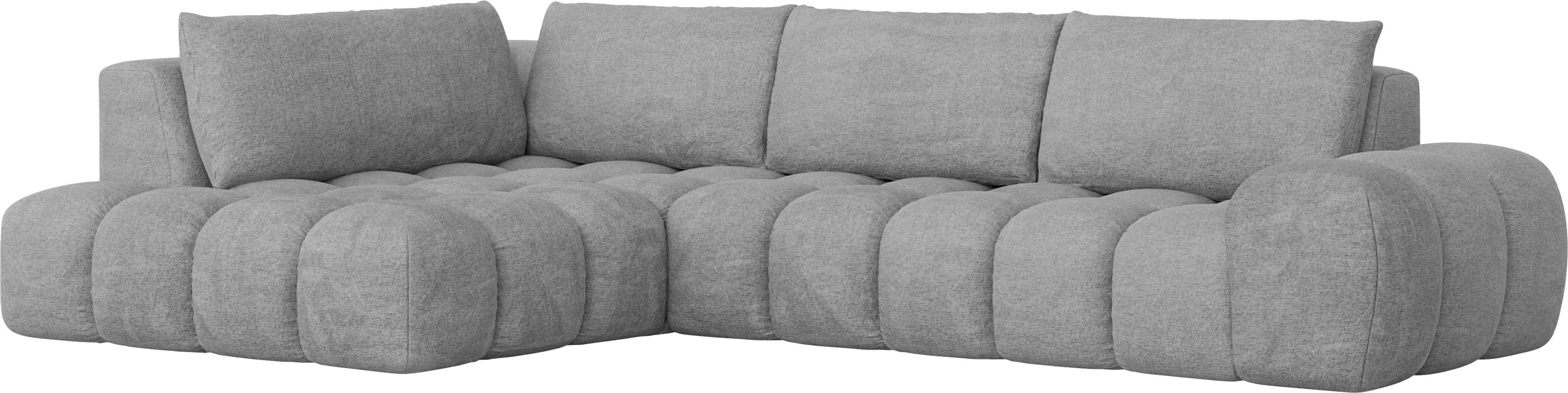 INOSIGN Hoekbank AZITA designsofa, elegant en comfortabel L-vorm, bubbel-look losse rugkussens, droomachtige stiksels, afmetingen b/d/h: 352/210/72 cm