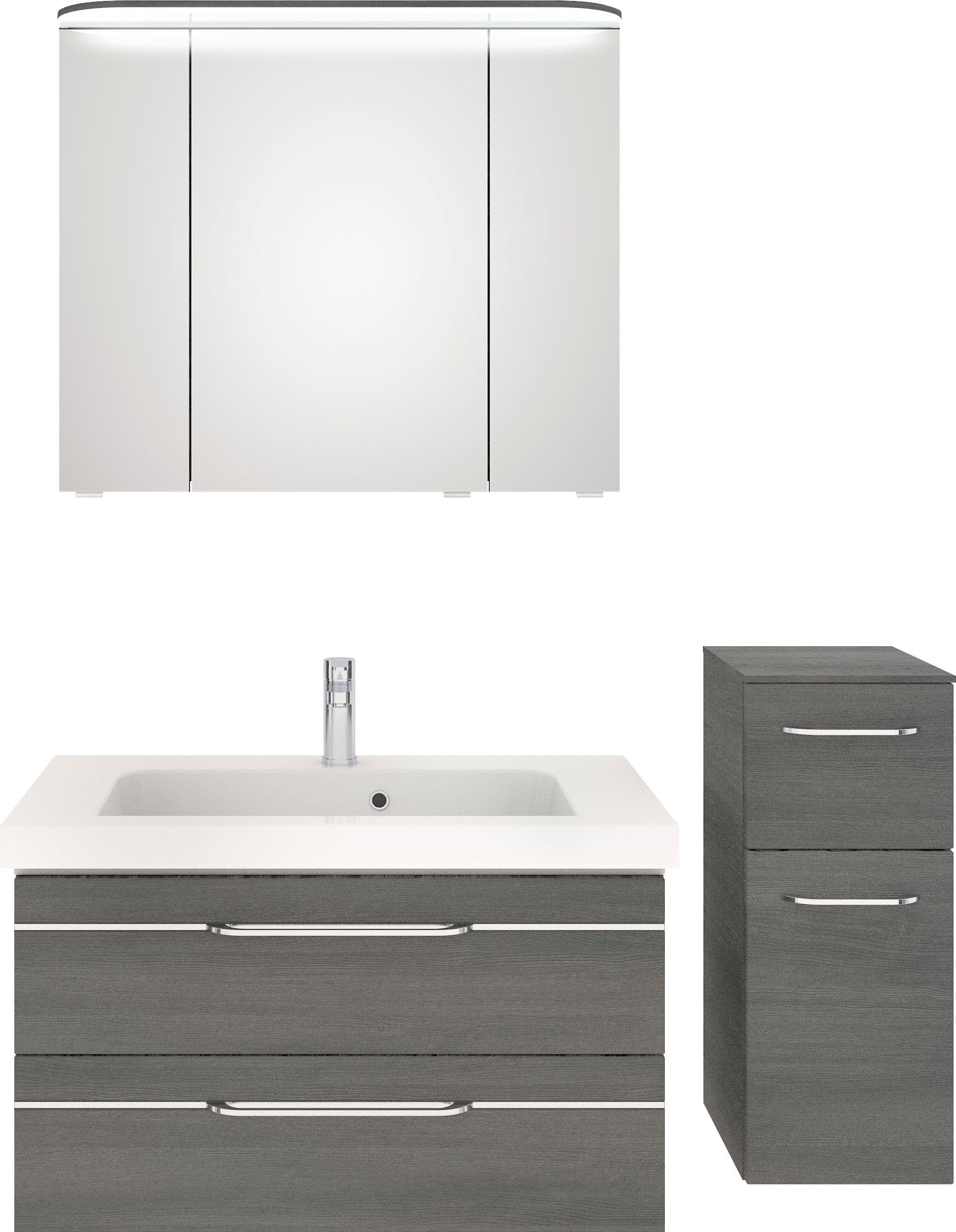 Saphir Badkamerserie Balto Sprint 3-teilig, Mineralmarmor-Waschtisch mit LED-Spiegelschrank