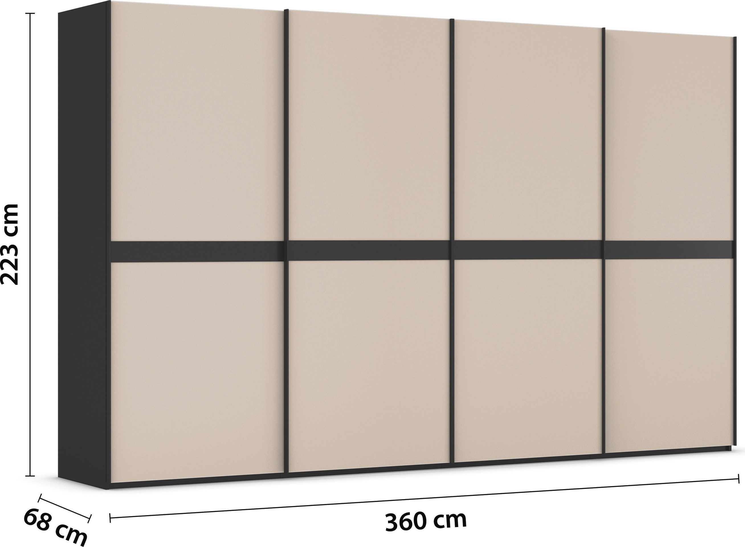 rauch Schuifdeurkast Kledingkast kast garderobe slaapkamerkast SCALE-LINE edel uiterlijk met buikband in corpuskleur met glasfront made in germany
