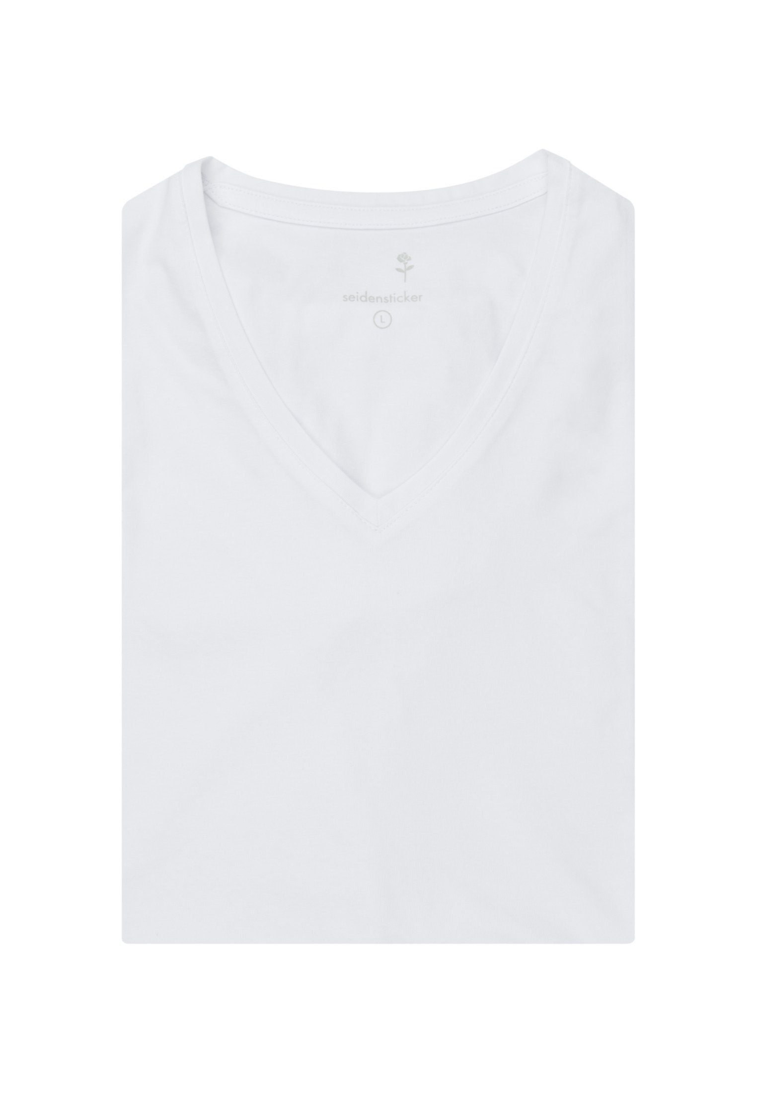 seidensticker T-shirt Zwarte roos Korte mouwen V-hals uni