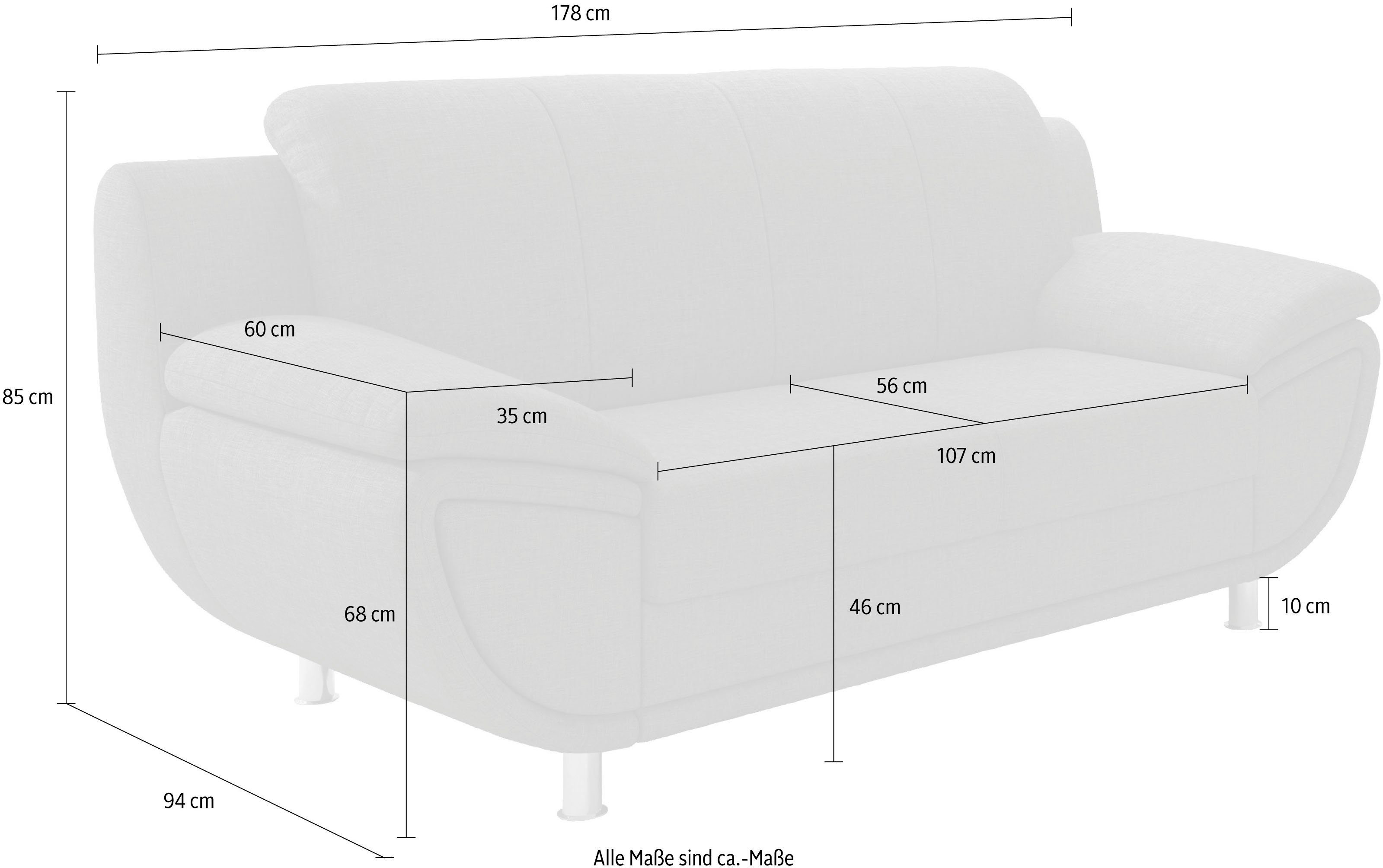 TRENDMANUFAKTUR 2-zitsbank Rondo II, tijdloos en comfortabel, naar keuze met comfortabele binnenvering, met extra brede armleuningen