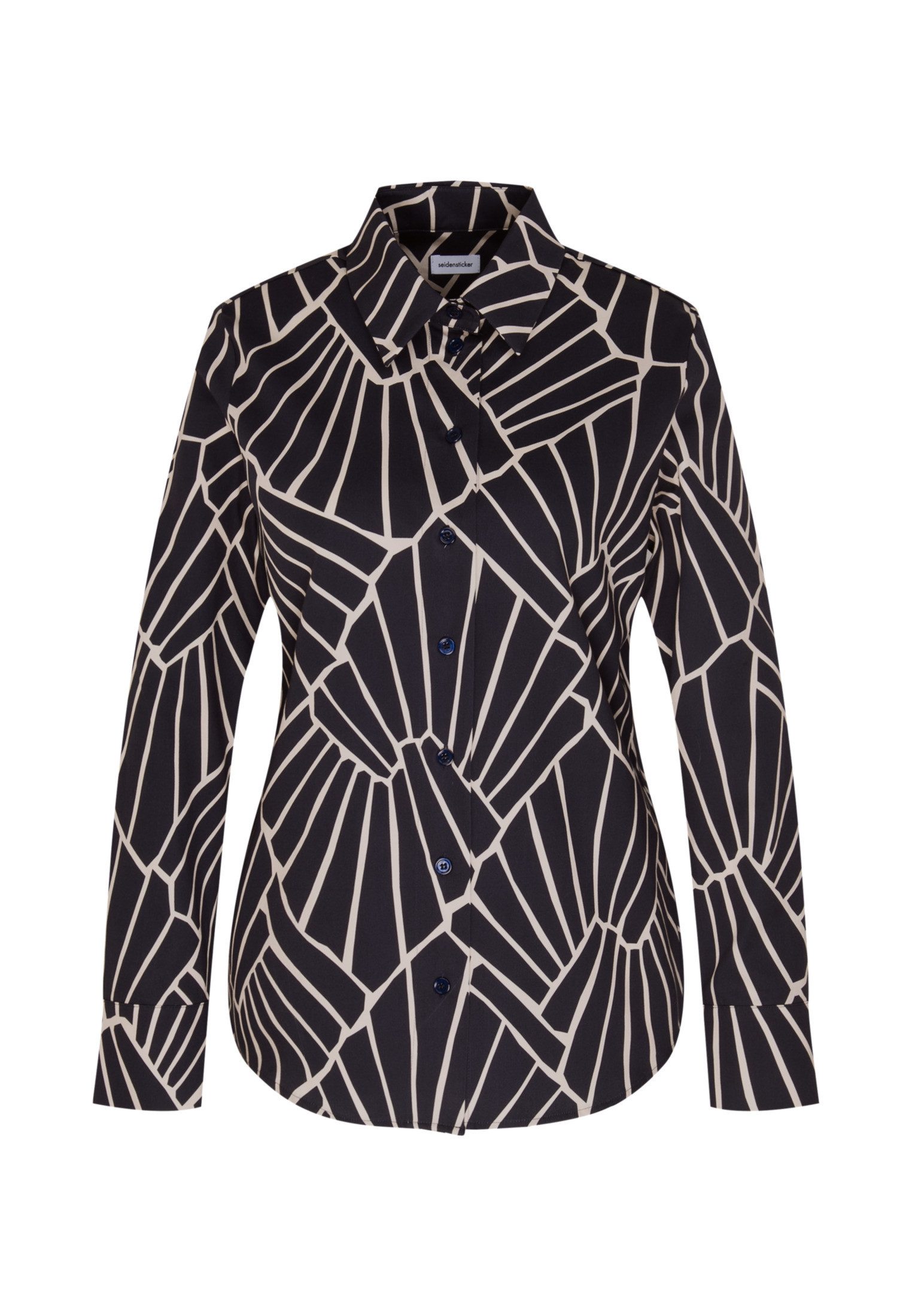 seidensticker Overhemdblouse Zwarte roos Lange mouwen kraag print