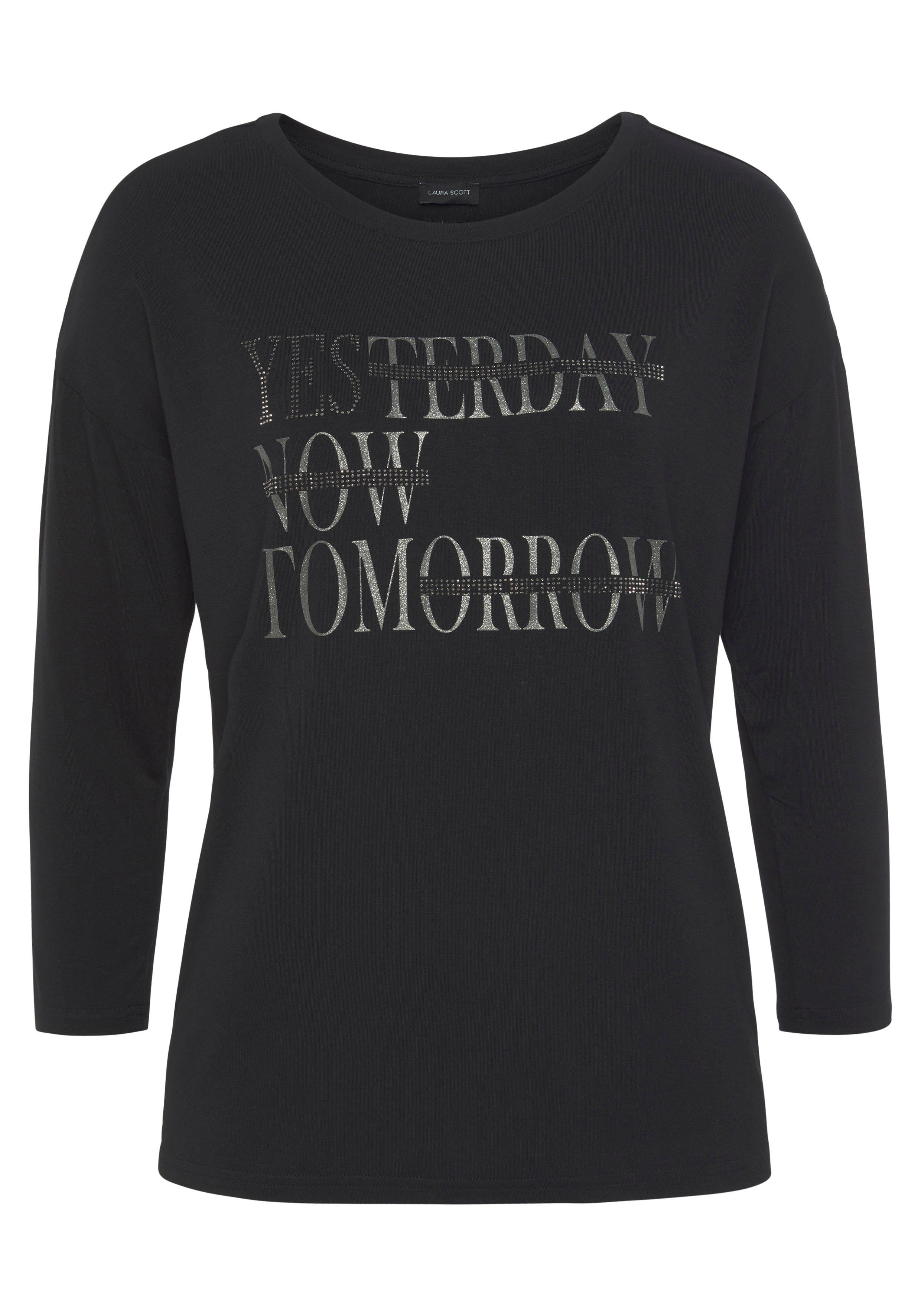 Laura Scott Shirt met 3/4-mouwen casual pasvorm, ronde hals, elastisch materiaal