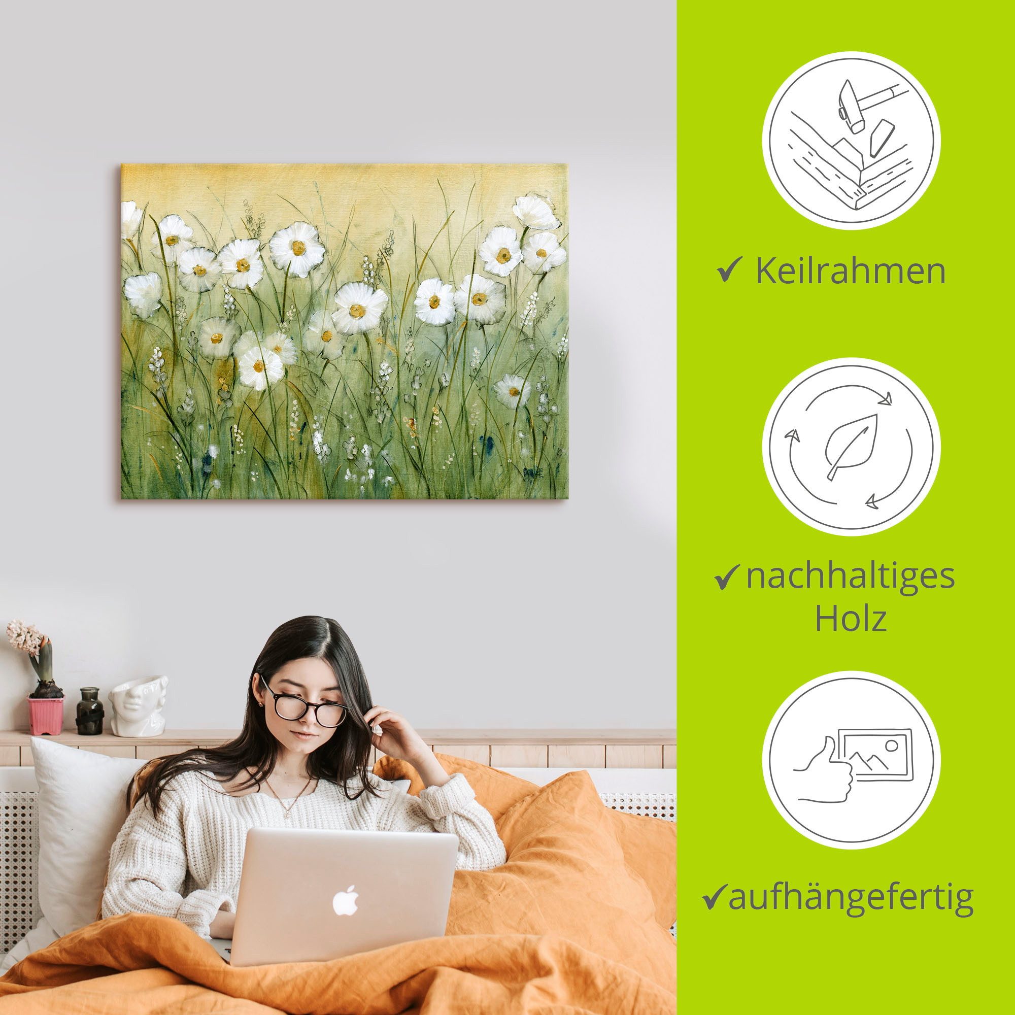 Artland Artprint Voorjaar met madeliefjes II als artprint van aluminium, artprint voor buiten, artprint op linnen, poster, muursticker