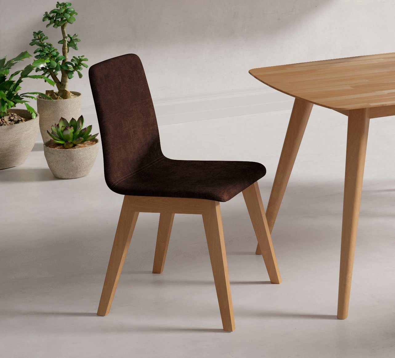 INOSIGN Stoel Sandy met verschillende stoelpootkleuren en kleurvarianten, zithoogte 47 cm (2 stuks) gestoffeerde stoelen bruin