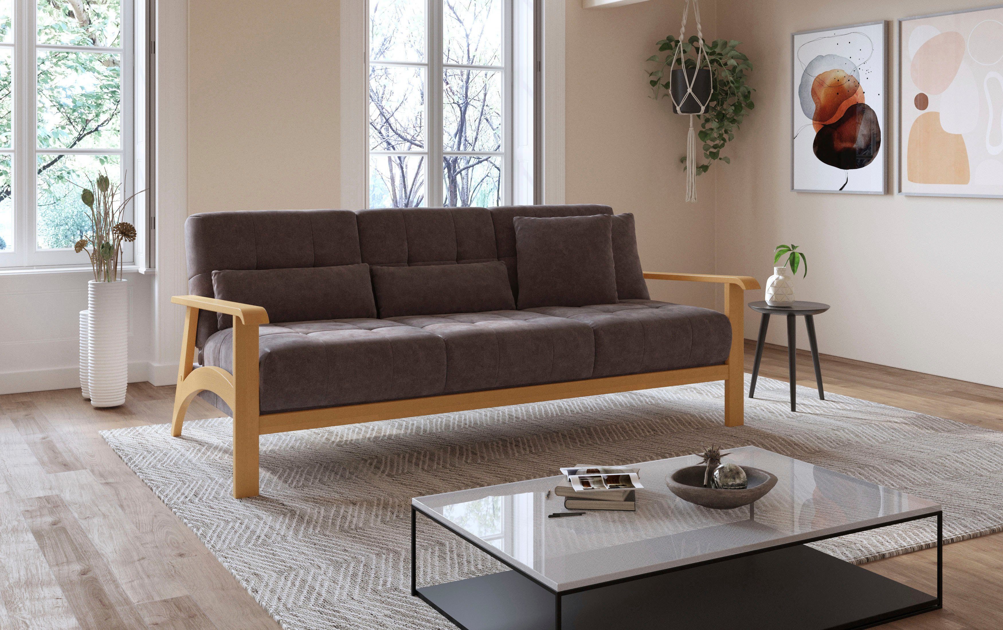 sit&more 3-zitsbank Billund Armleuningen van eikenkleurig beukenhout, verschillende bekledingen en kleuren