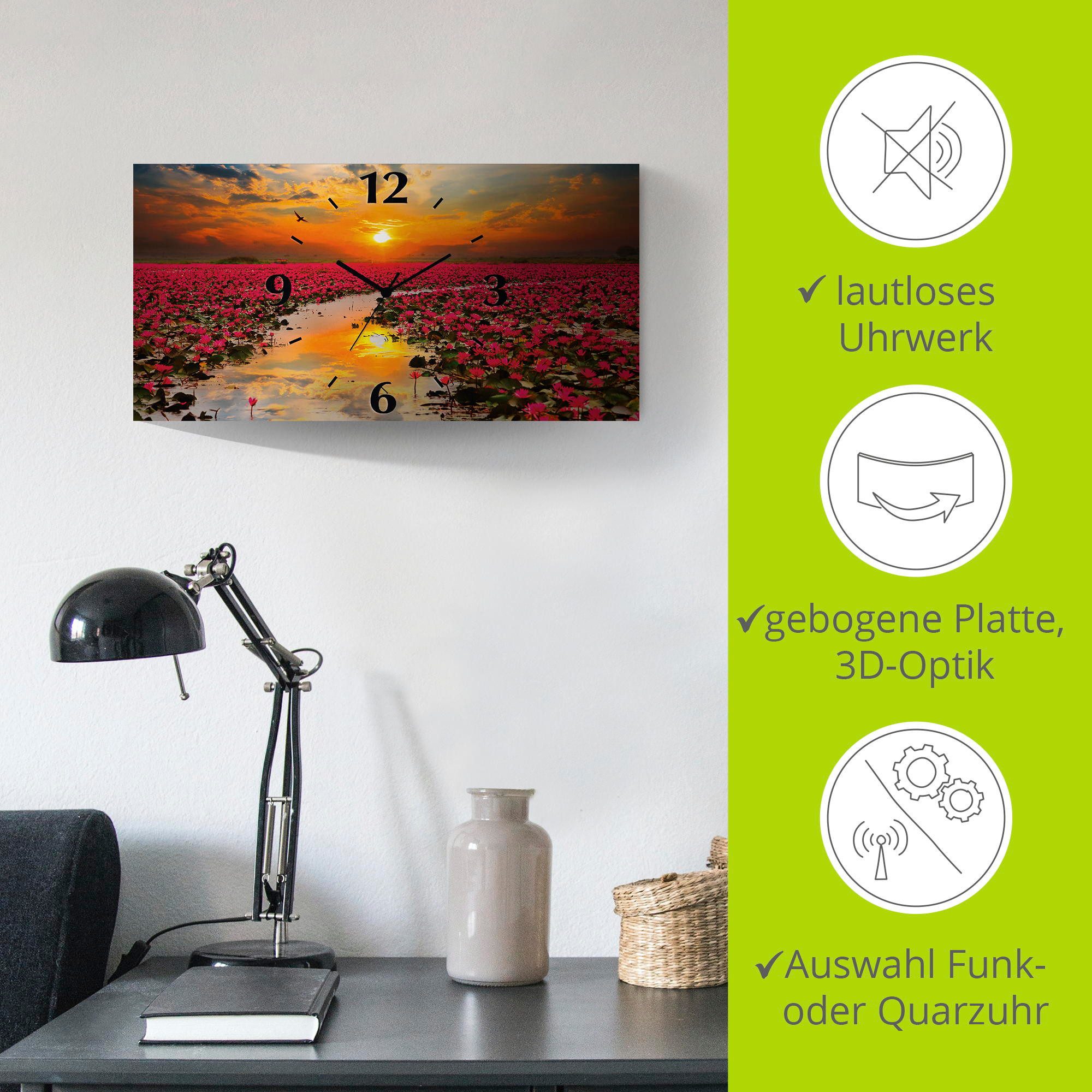 Artland Wandklok Zonneschijn bloeiende lotusbloem 3d-look geschulpt, met kwarts- of radiografisch uurwerk, verschillende maten