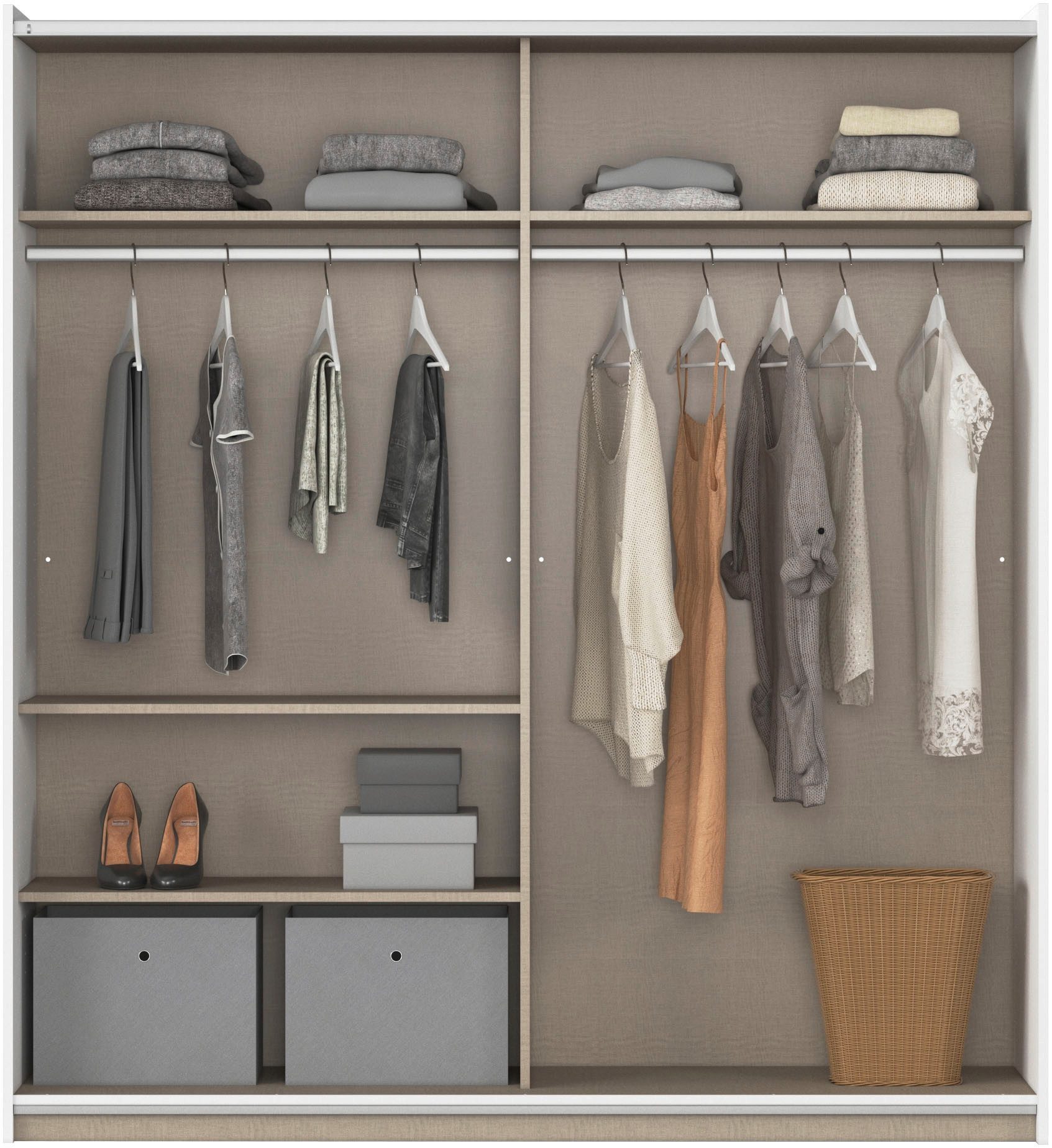 rauch Zweefdeurkast Kledingkast kast garderobe REFLECT inclusief praktische binneninrichting met 2 stoffen dozen made in germany