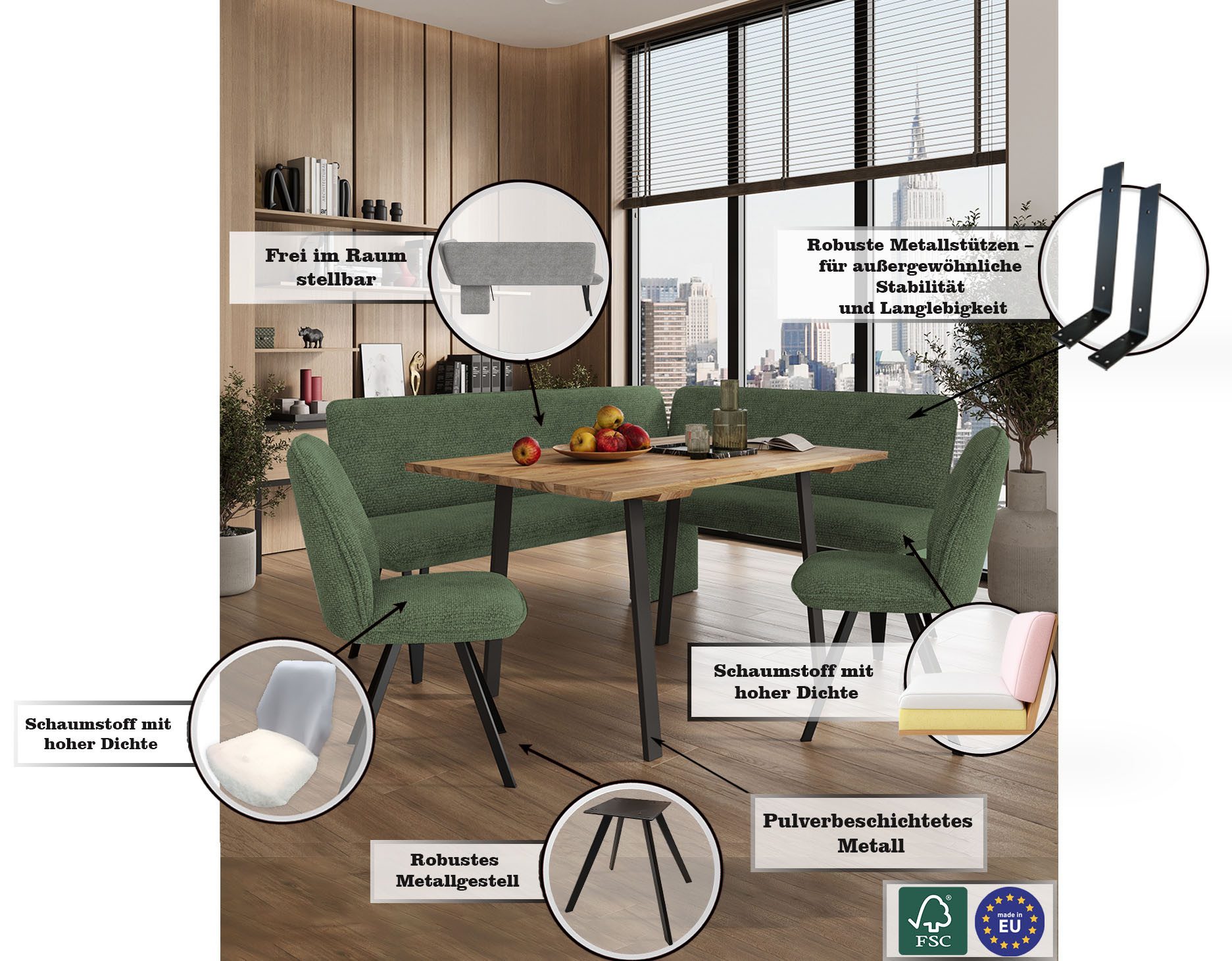 Home affaire Eethoek Mily eetkamerset, zitgroep, hoekbankgroep, keukenbankgroep (4-delig)