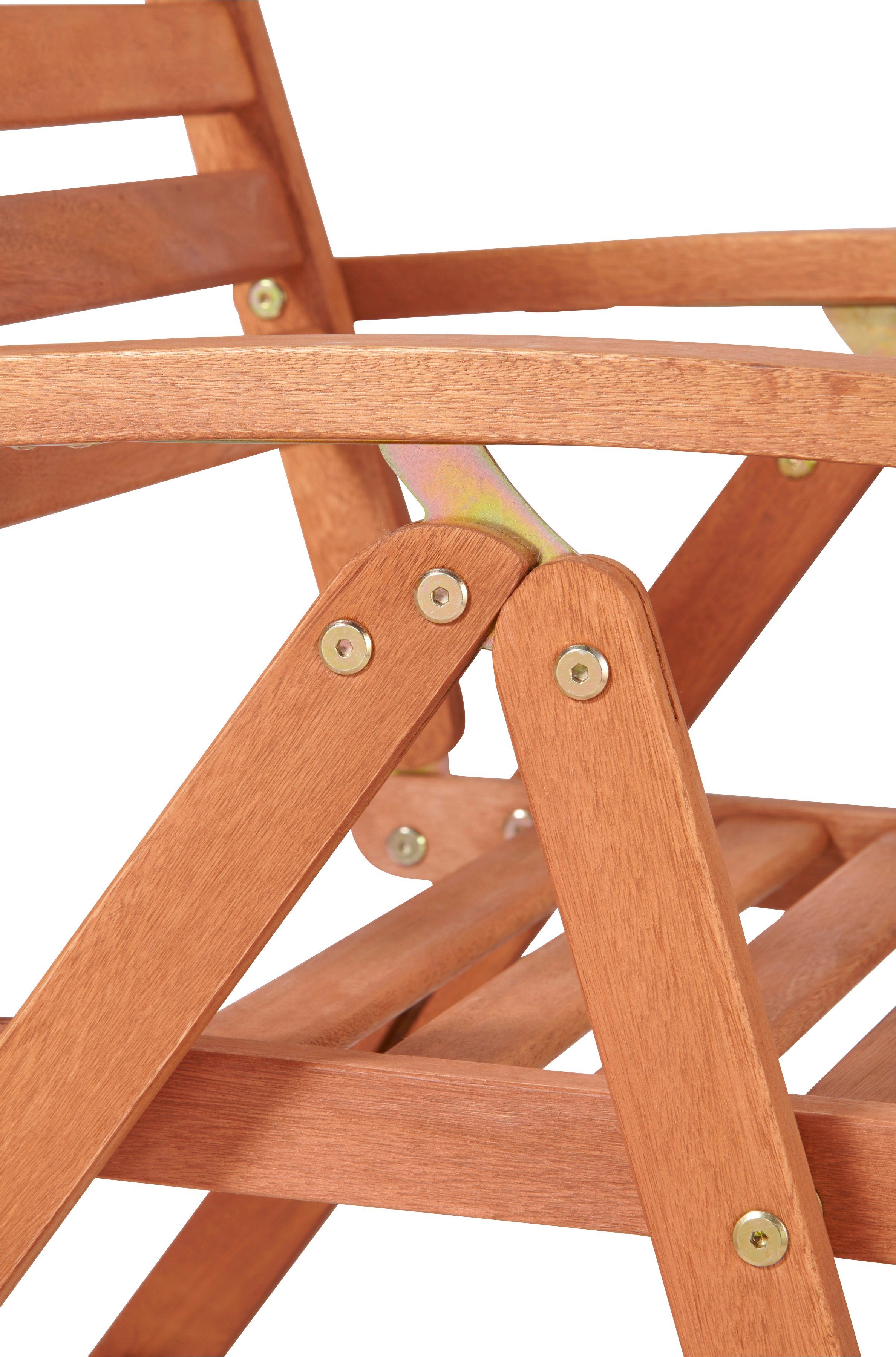 MERXX Tuinstoel Borkum, TOPSELLER! Eucalyptus, verstelbaar, bruin, incl. kussen (set, 2 stuks)