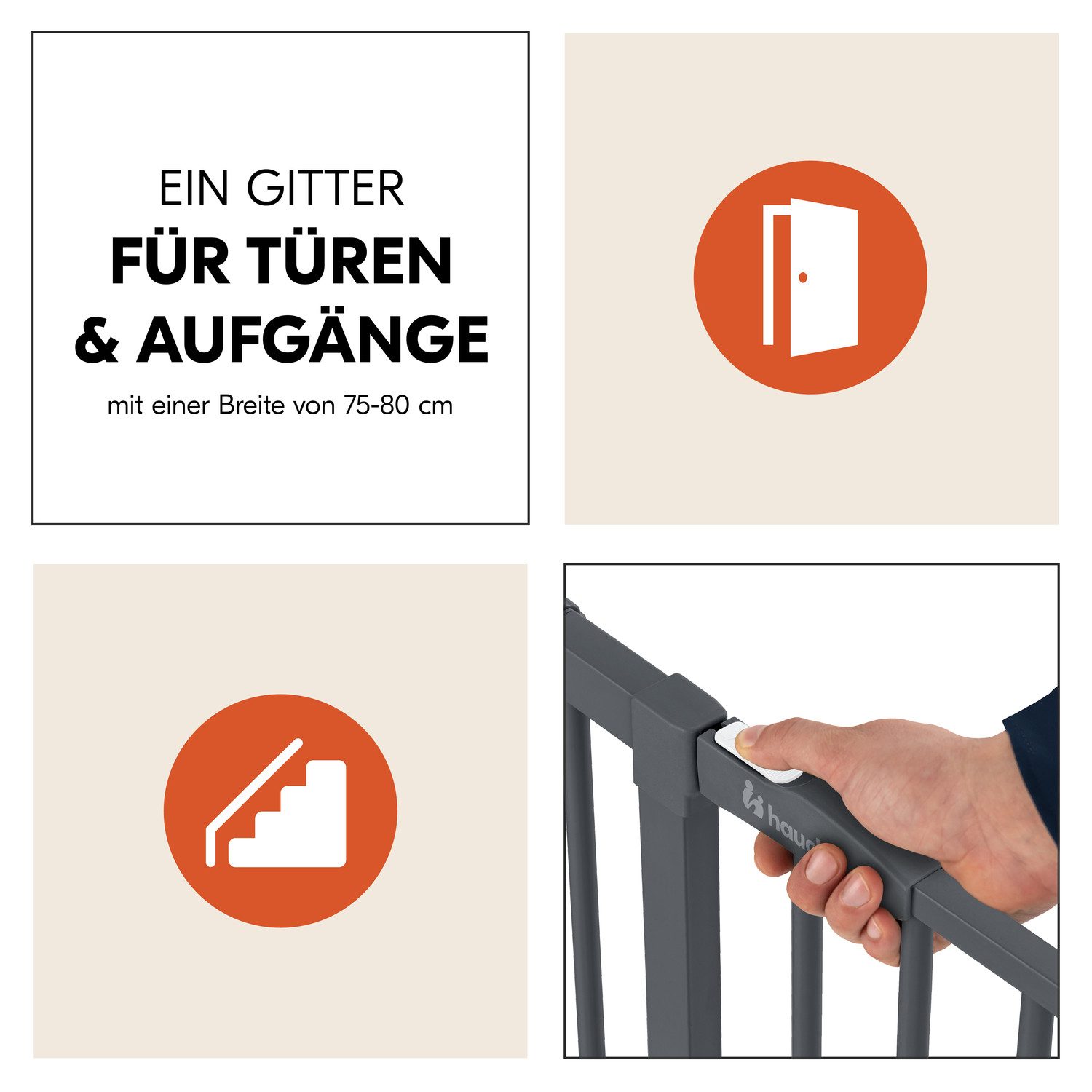 Hauck Traphek Clear Step 2, Dark Grey ook als traphekje te gebruiken, 75-80 cm, vlakke doorgang