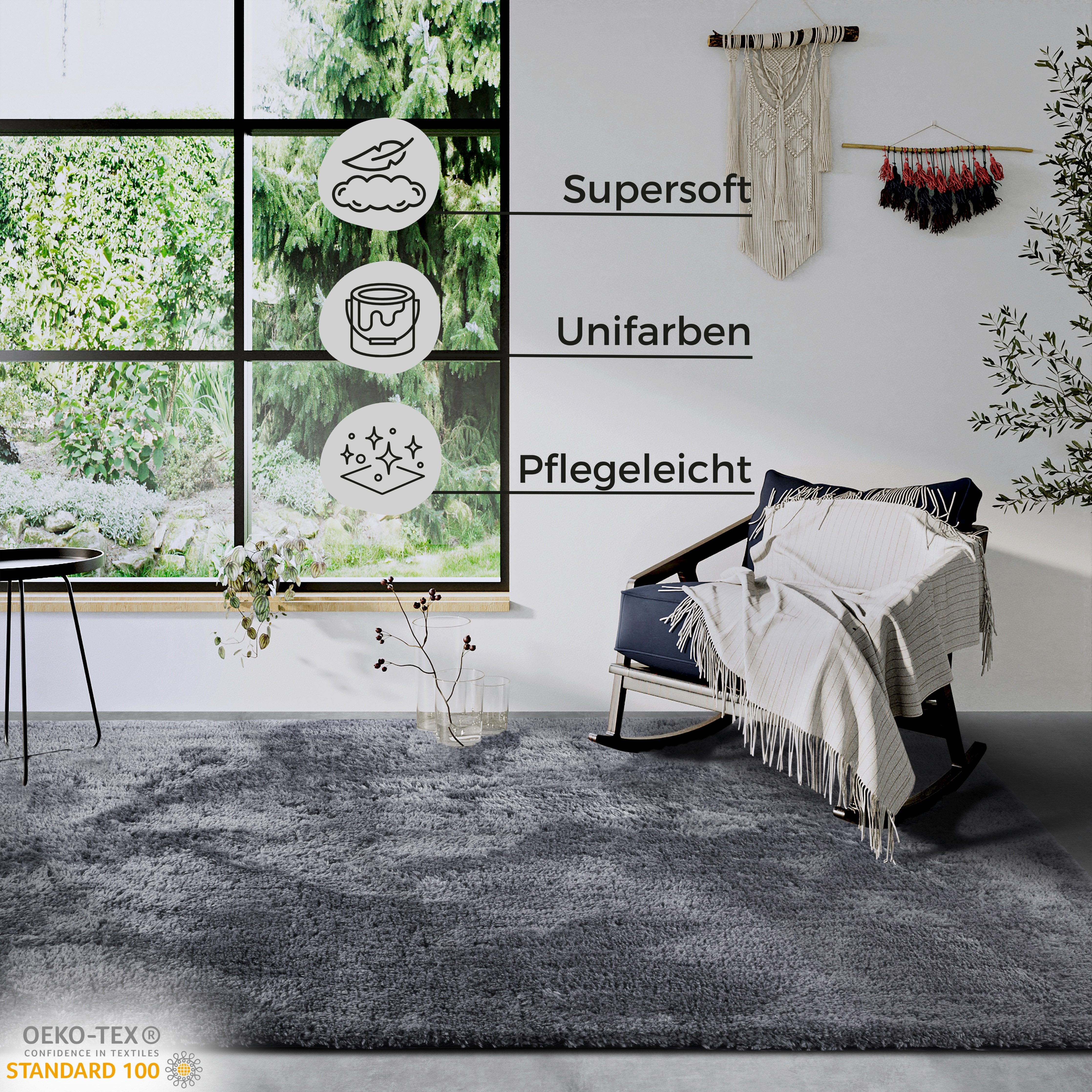 HANSE Home Hoogpolig vloerkleed Olaf Lange pool, shaggy, effen, pluizig, zacht, glanzend, modern, effen