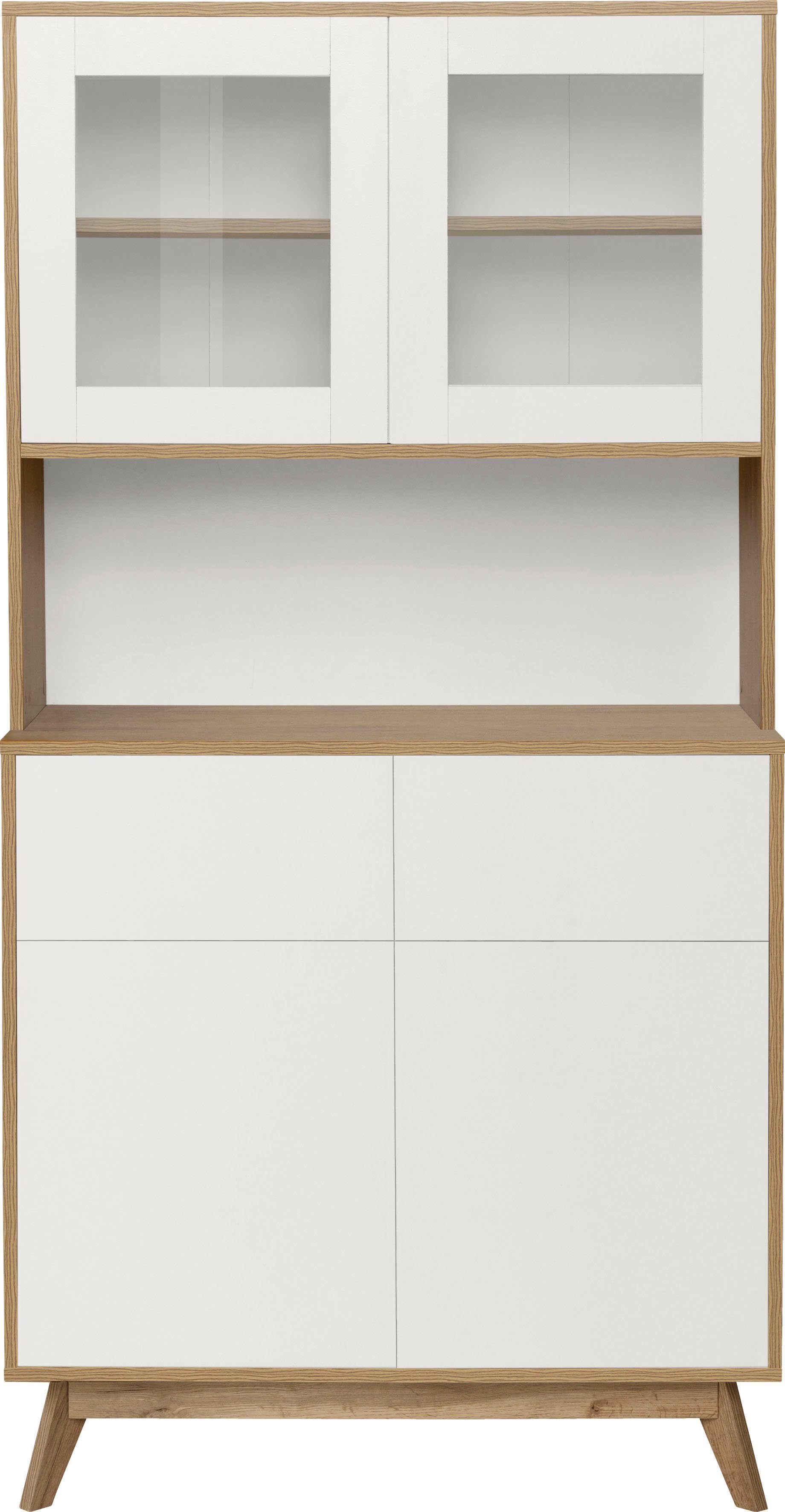 Home affaire Buffetkast Skandi 2 glasdeuren, 2 houten deuren en 2 laden, breedte 84 cm, hoogte 165 cm