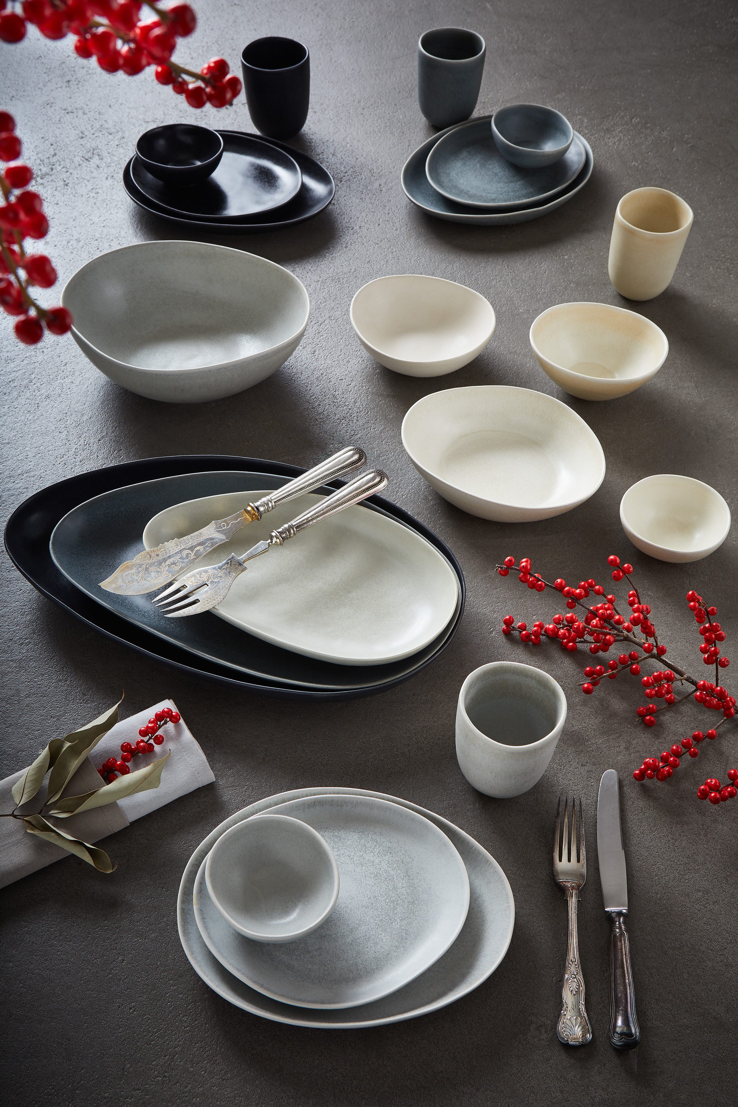 CreaTable Plat bord Dinerbord Pietra Bordenset voor 4 personen, aardewerk, plat bord, made in Europe (set, 4-delig)