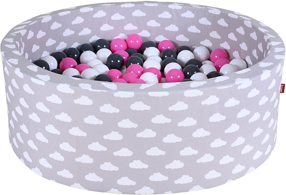 Knorrtoys® Ballenbak Soft, Grey white clouds met 300 ballen creme/grey/rose, made in europe