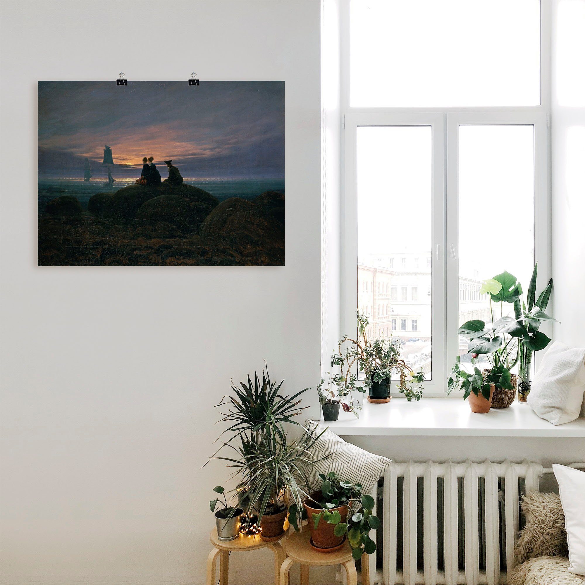 Artland Artprint Maansopgang aan de zee pendant als artprint op linnen, muursticker of poster in verschillende maten