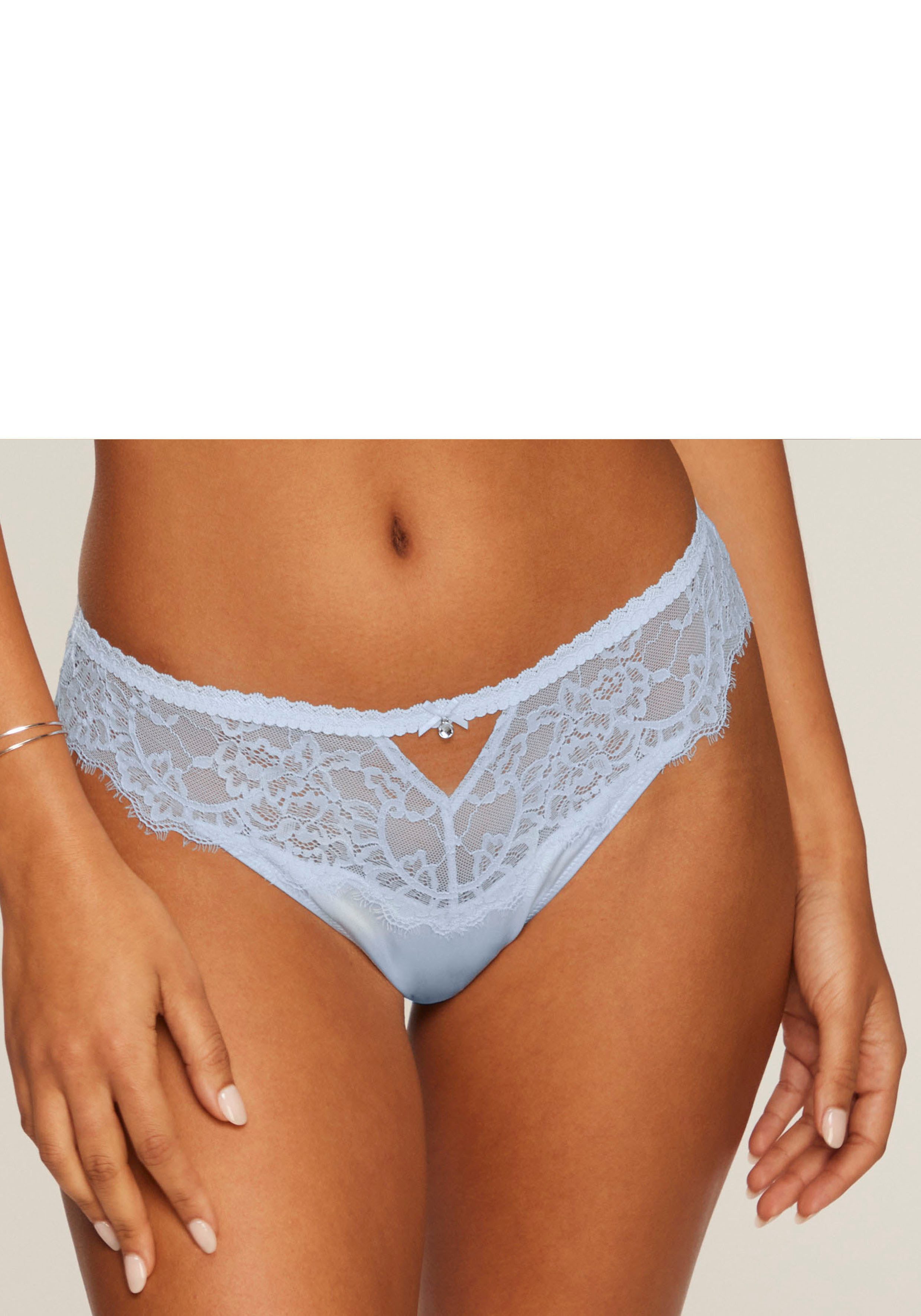 Lascana String Alana van bloemige kant en edele kwaliteit met hoog zijdepercentage dames strings maat 36/38 blauw