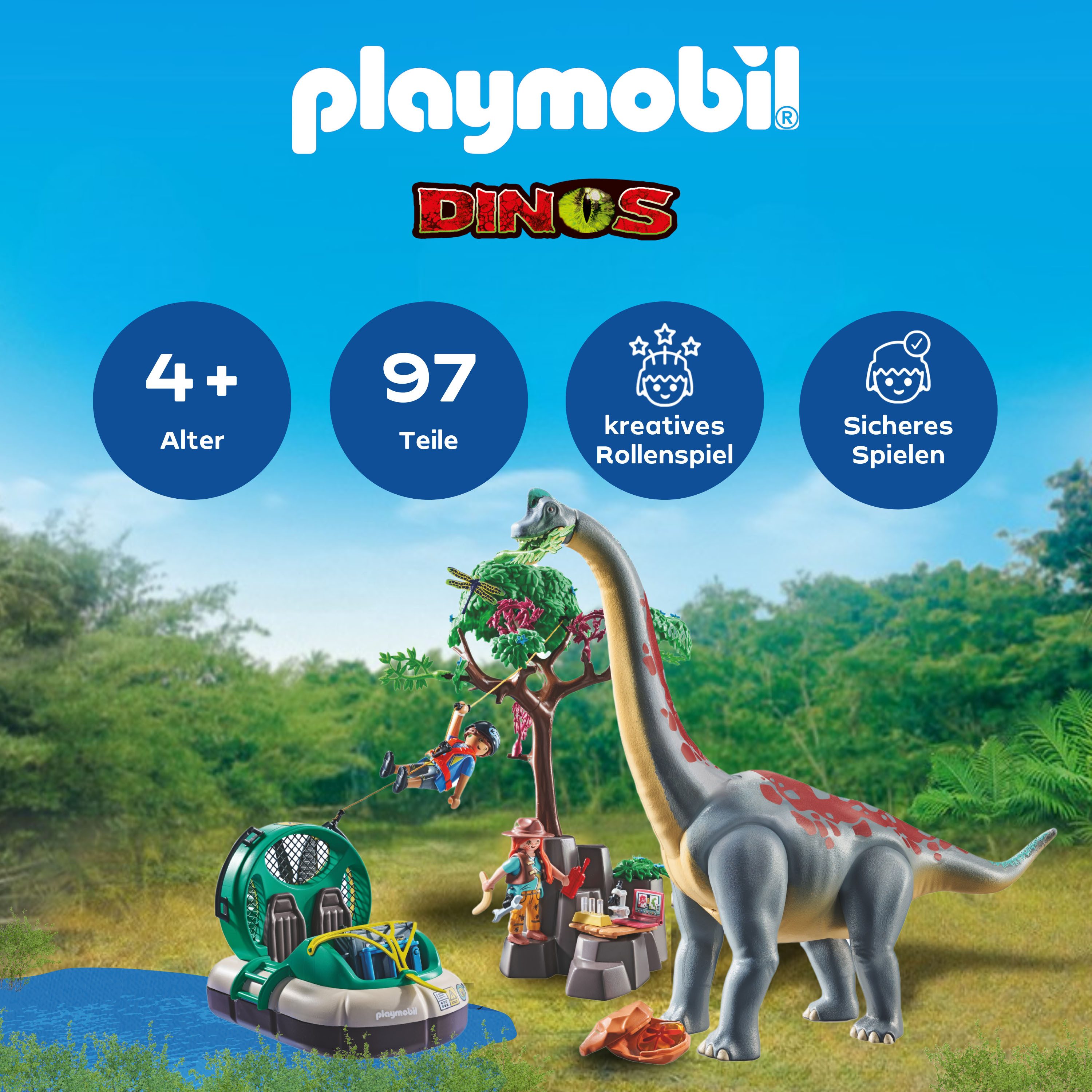 Playmobil® Constructie-speelset Brachiosaurus-Ontmoeting met Luchtkussenboot (71819), Playmobil Dinos (97-delig)