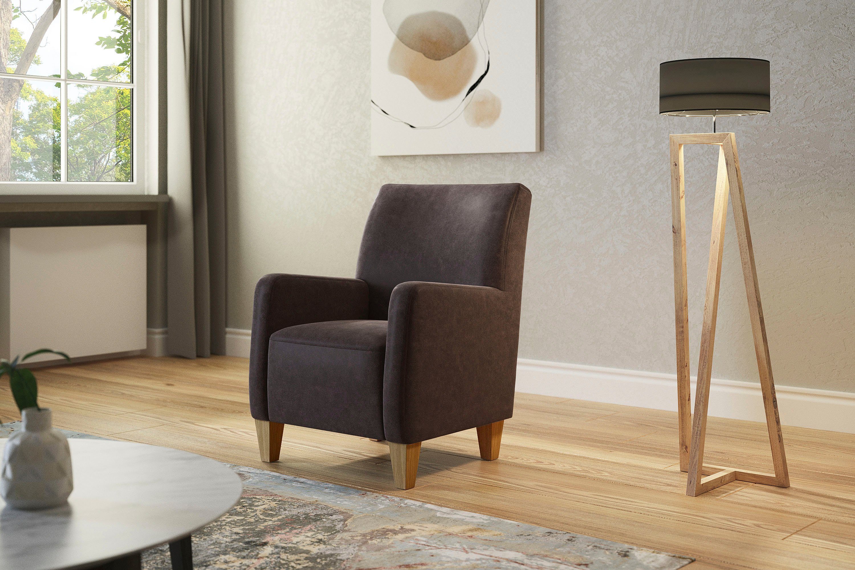 Home affaire Fauteuil Viva met binnenvering, met eikenhouten poten fauteuils maat Microvezel vintage bruin