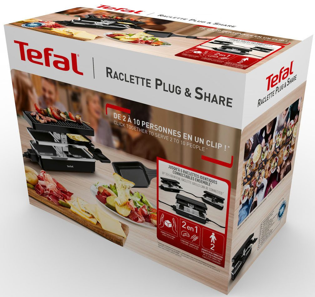 Tefal Raclette Plug&Share, mit Erweiterungsmöglichkeit, abnehmbares Kabel 2 pannetjes, grillplaat, afneembare kabels, re2308