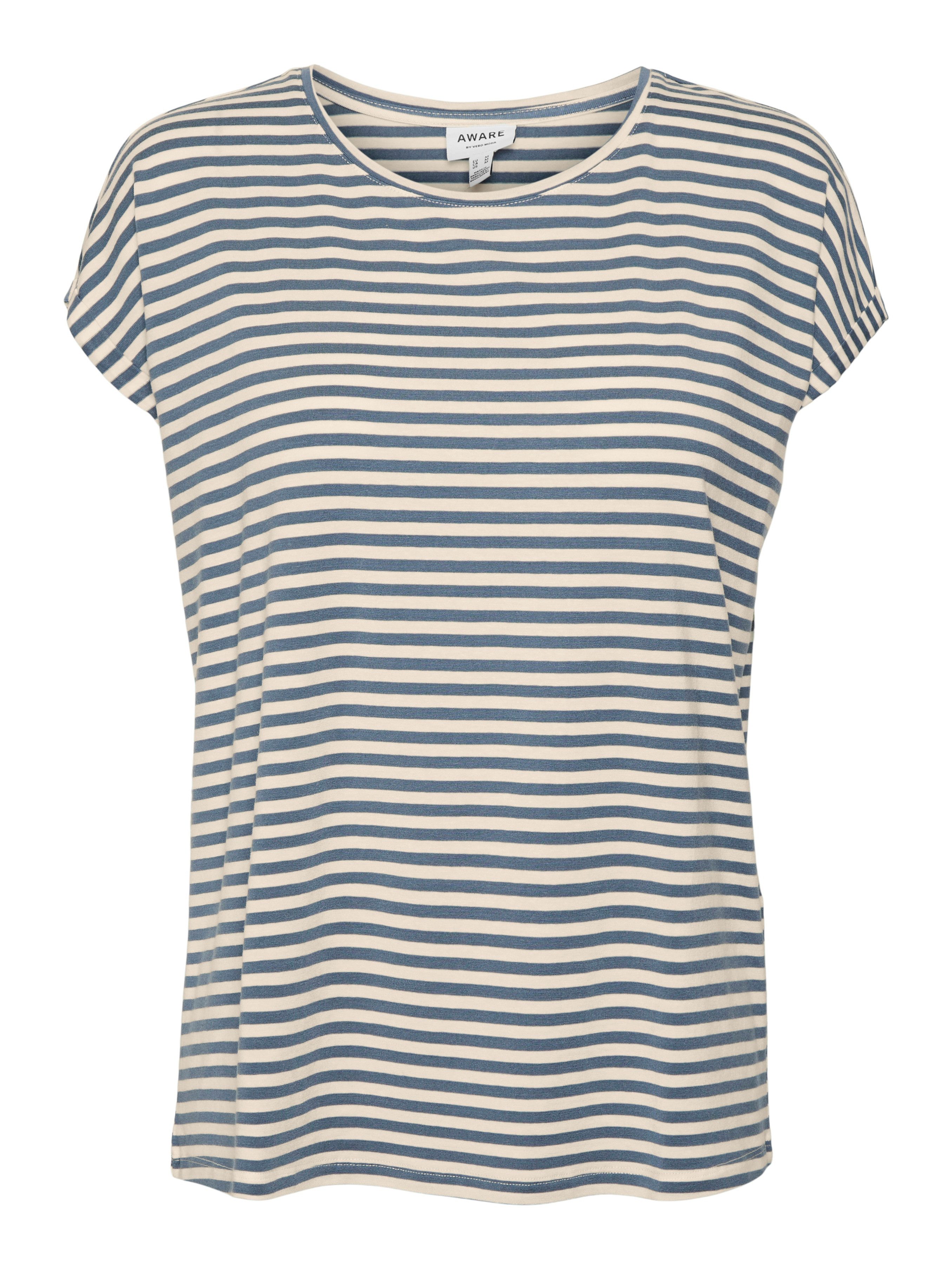 Vero Moda Shirt met ronde hals VMAVA PLAIN SS TOP STRIPE GA JRS NOOS