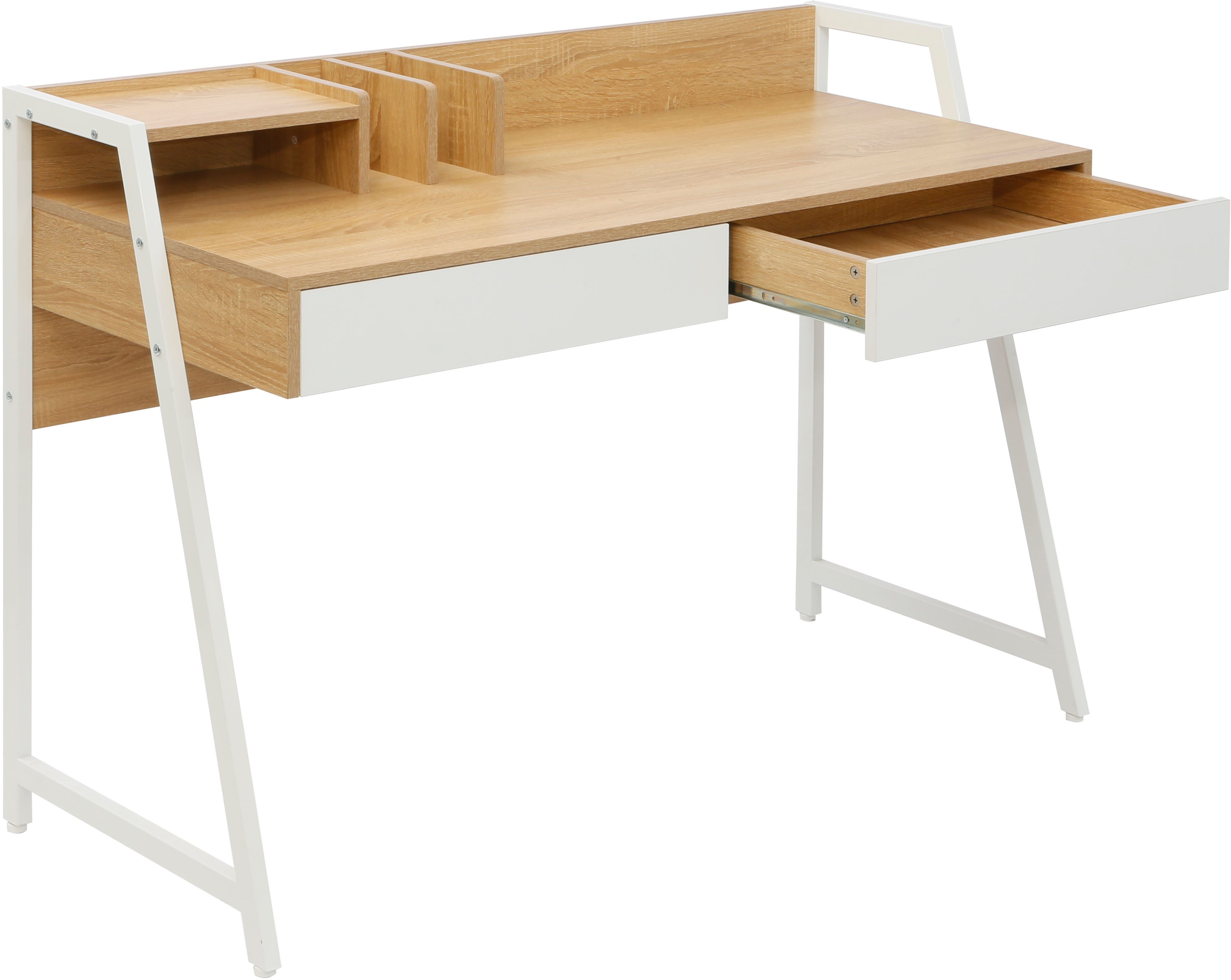 Home affaire Bureau COWELL 2 lades, opbergruimte & geïntegreerde boeksteunen, metalen frame
