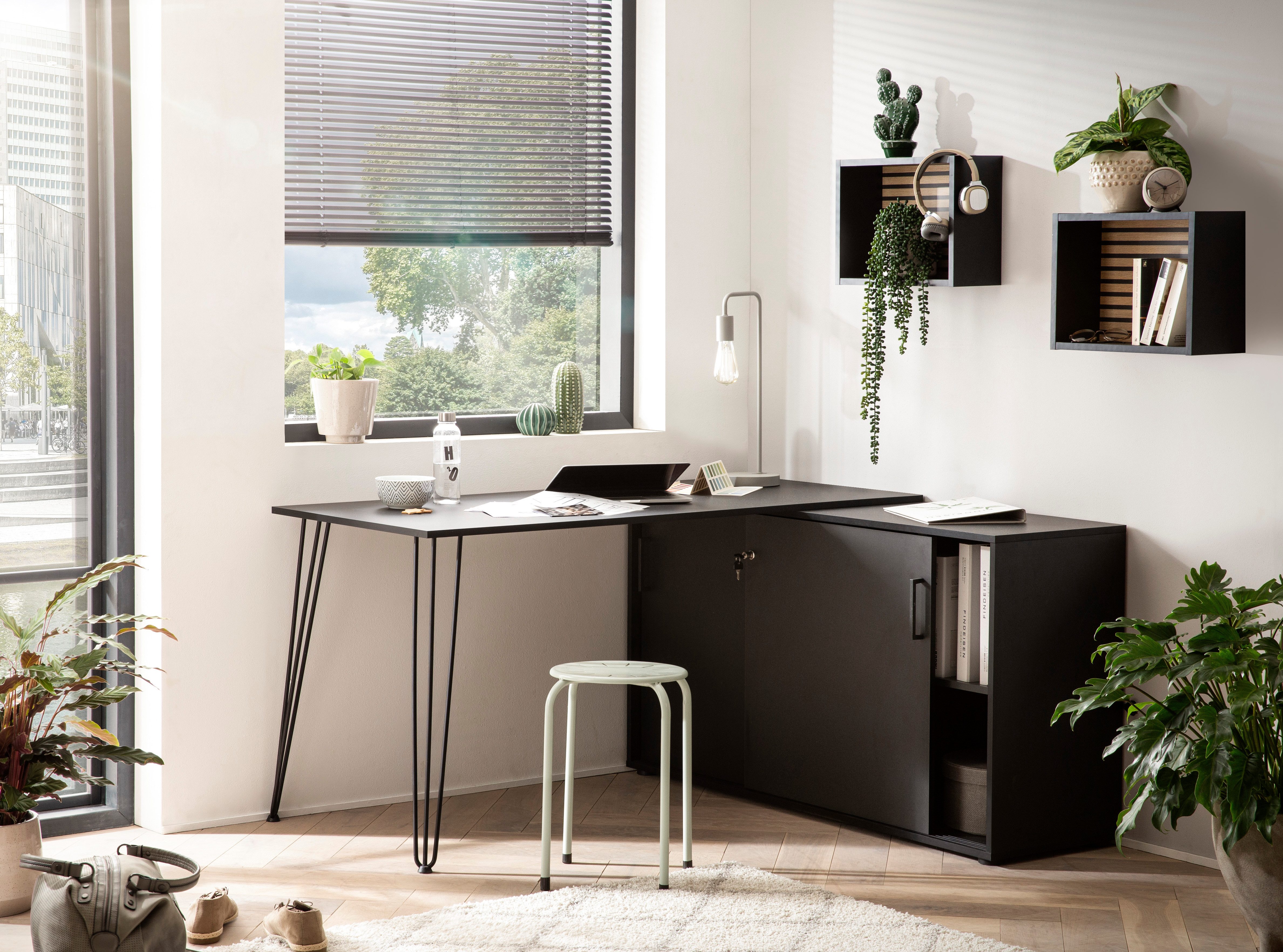 Schildmeyer Hoekbureau Ekko, breedte 130 cm Metalen beslag, haarnadelvoeten, tafelblad willekeurig te monteren