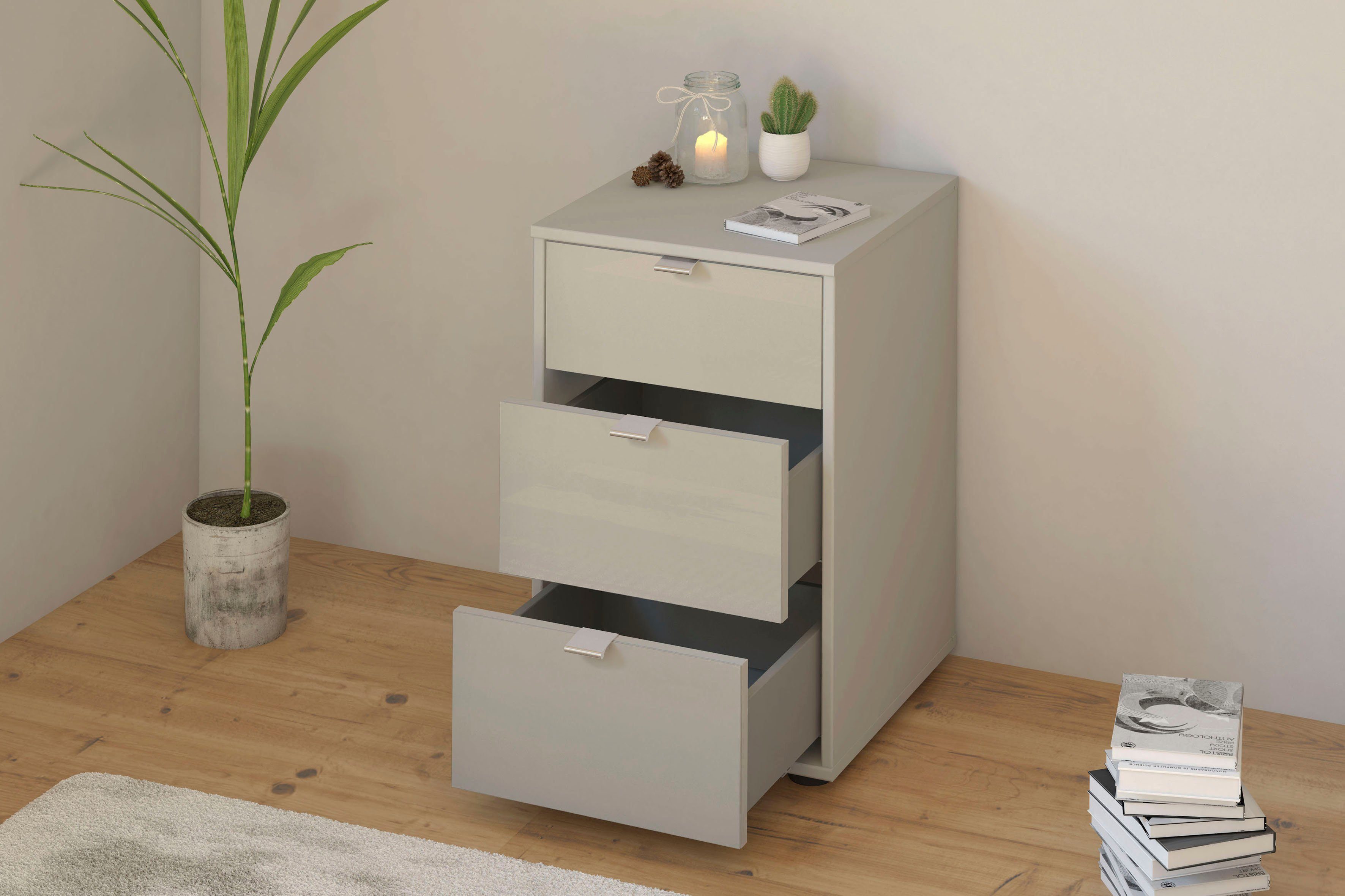 WIEMANN Nachtkastje Nizza voorgemonteerd, met soft-closetechniek en glazen front (set, 2 stuks)