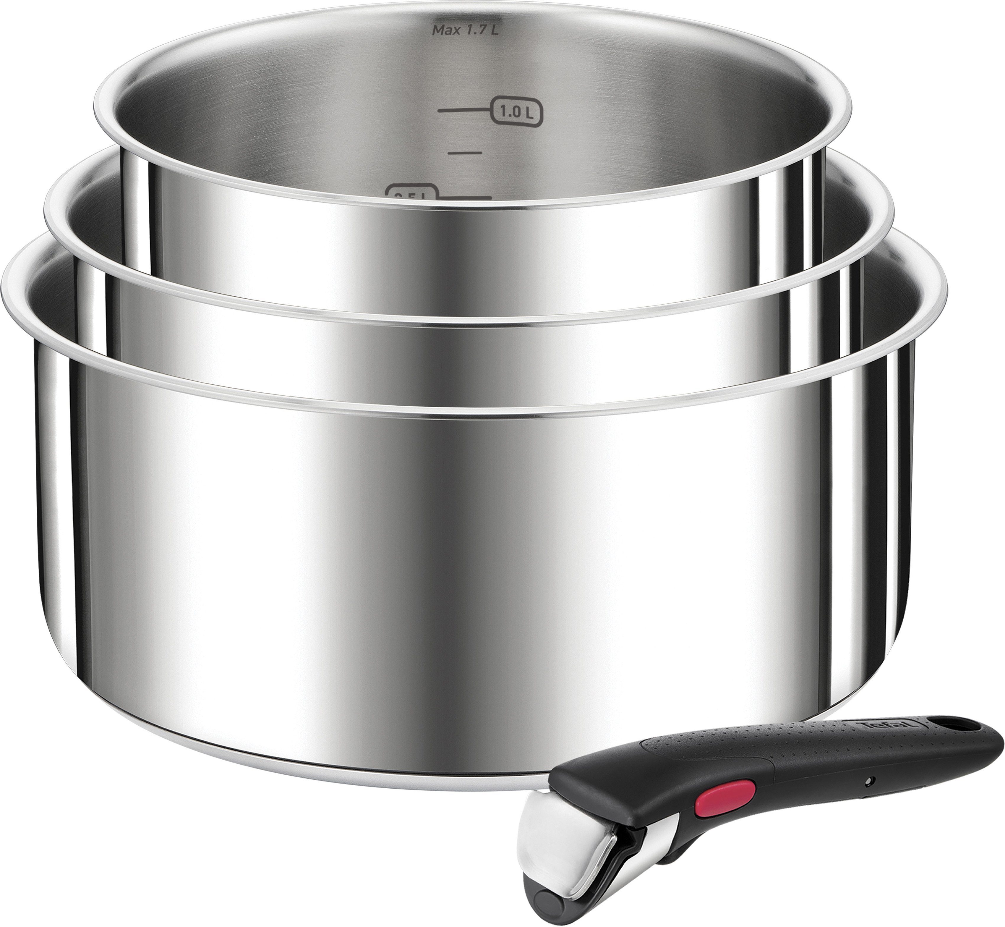 Tefal Pannenset L898S4 Ingenio Preference, kookpan set inductie, stapelbaar, ruimtebesparend (set) pannensets zilver(kleur)