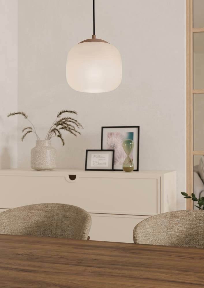 EGLO Hanglamp COMINIO Hanglamp, gesatineerd glas, metaal in taupe, E27 fitting, Ø 18,5 cm (1 stuk)