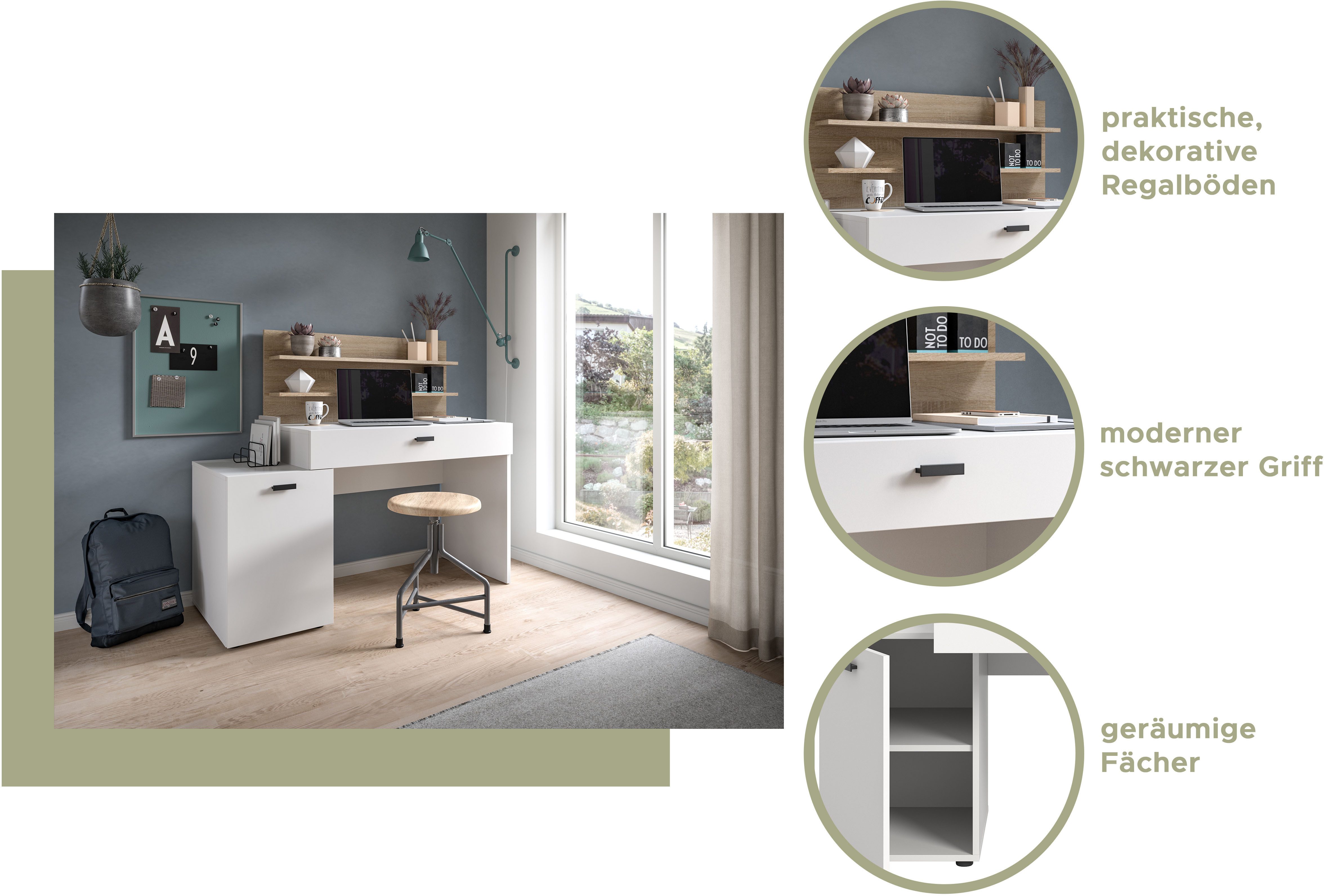 INOSIGN Bureau Ottelu, Breedte 130cm, 1 deur, 1 lade, 2 legplanken