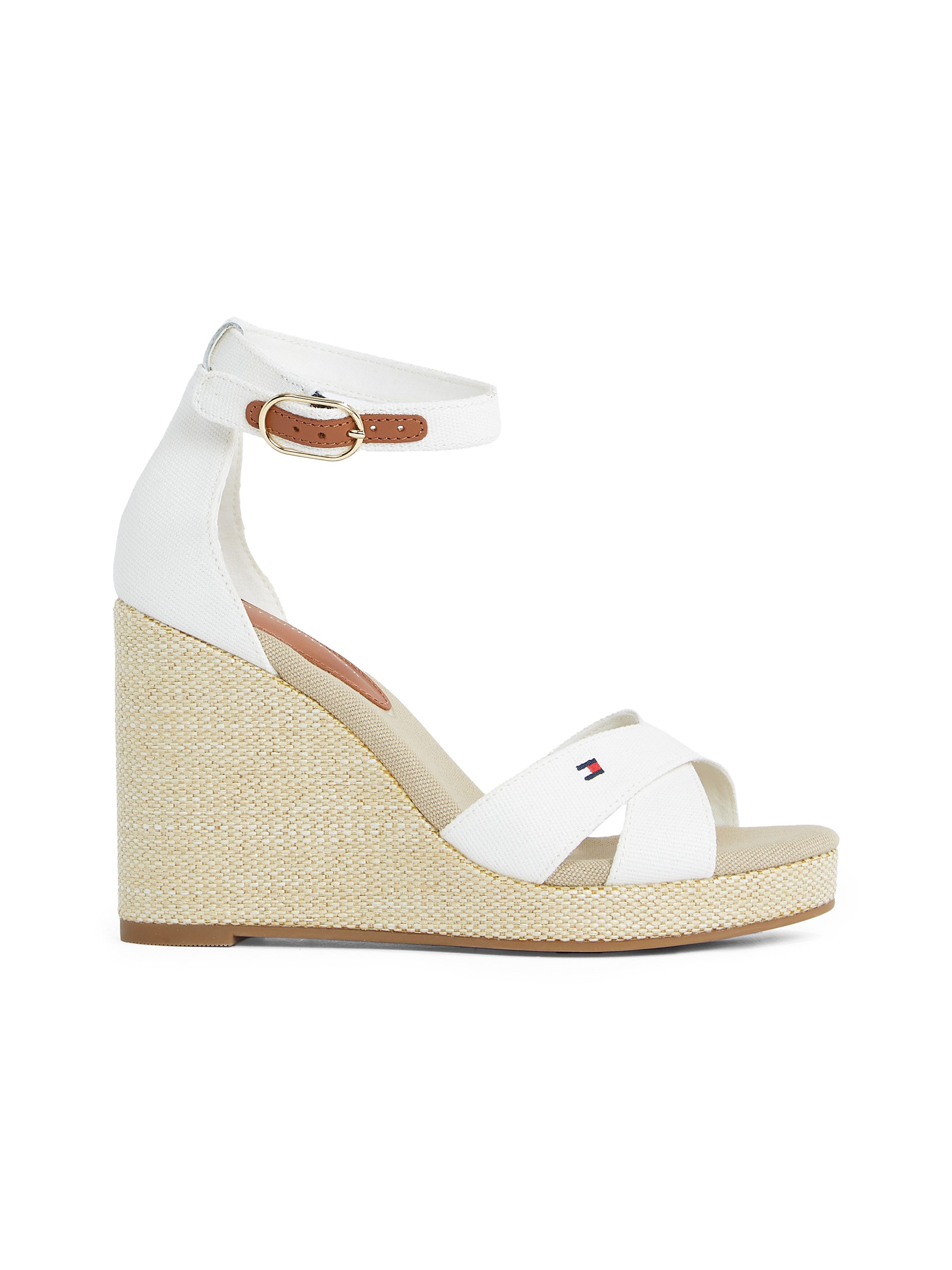 Tommy Hilfiger Highheel sandaaltjes FLAG HIGH WEDGE ESPAD CRISSCROSS , bandjessandaal, zomerschoen, sleehaksandalette, verstelbare gesp
