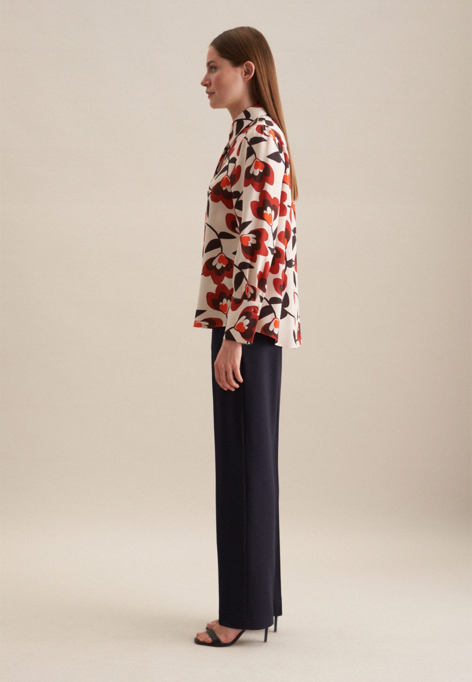seidensticker Overhemdblouse Zwarte roos Lange mouwen kraag print